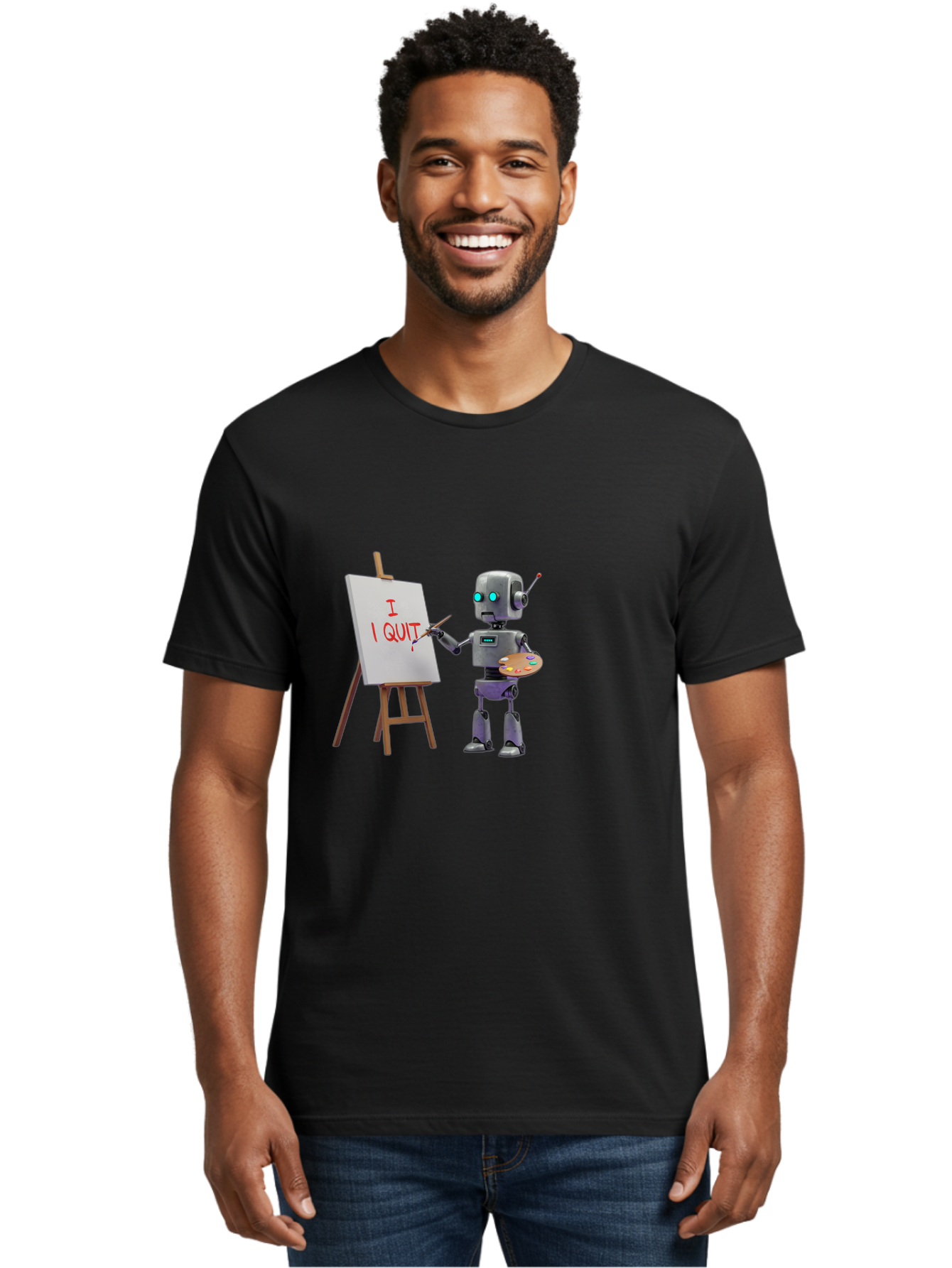 I-Quit-Robot-Painter Men'S Graphic Tee, 100% Cotton, Comfortable Casual Summer Wear, Machine Washable, Vintage Camera, Old Camera, Antique Camera, Black Camera, Classic Photography, Photography Equipment, Nostalgic Device, Film Camera, Bak748