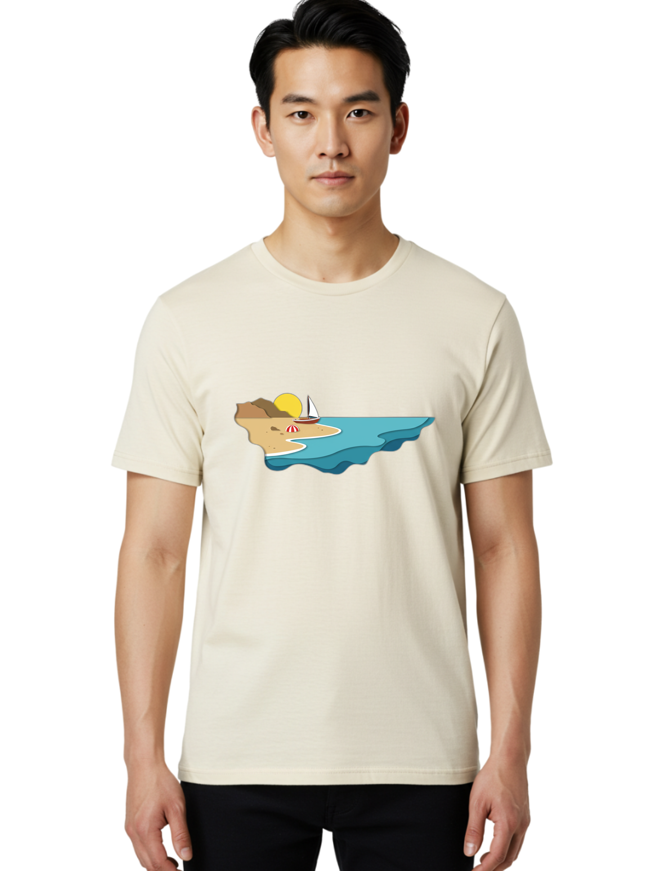 Island-With-Sailboat Men'S Graphic Tee, 100% Cotton, Comfortable Casual Summer Wear, Machine Washable, Vintage Camera, Old Camera, Antique Camera, Black Camera, Classic Photography, Photography Equipment, Nostalgic Device, Film Camera, Bak771