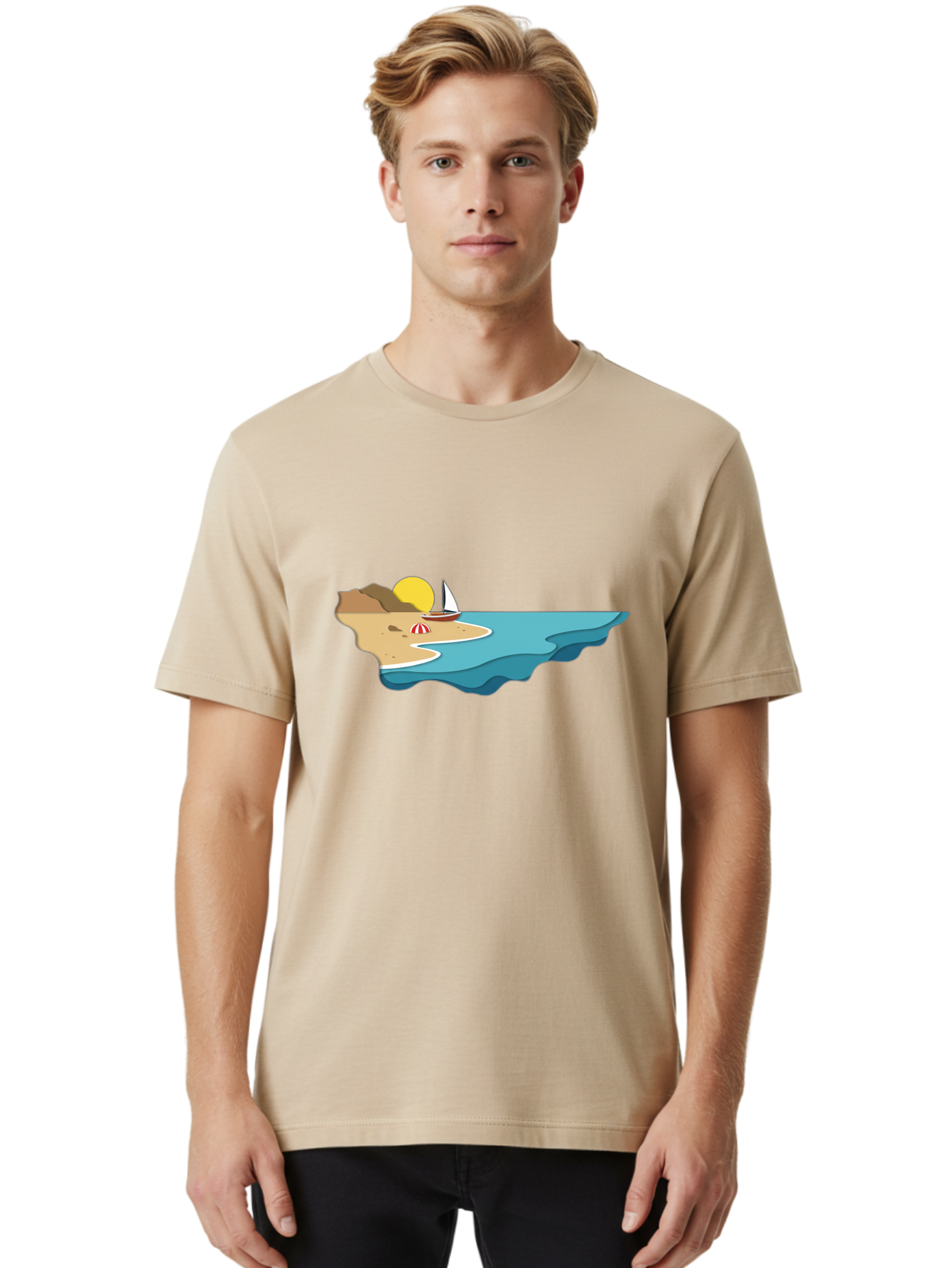 Island-With-Sailboat Men'S Graphic Tee, 100% Cotton, Comfortable Casual Summer Wear, Machine Washable, Vintage Camera, Old Camera, Antique Camera, Black Camera, Classic Photography, Photography Equipment, Nostalgic Device, Film Camera, Bak771