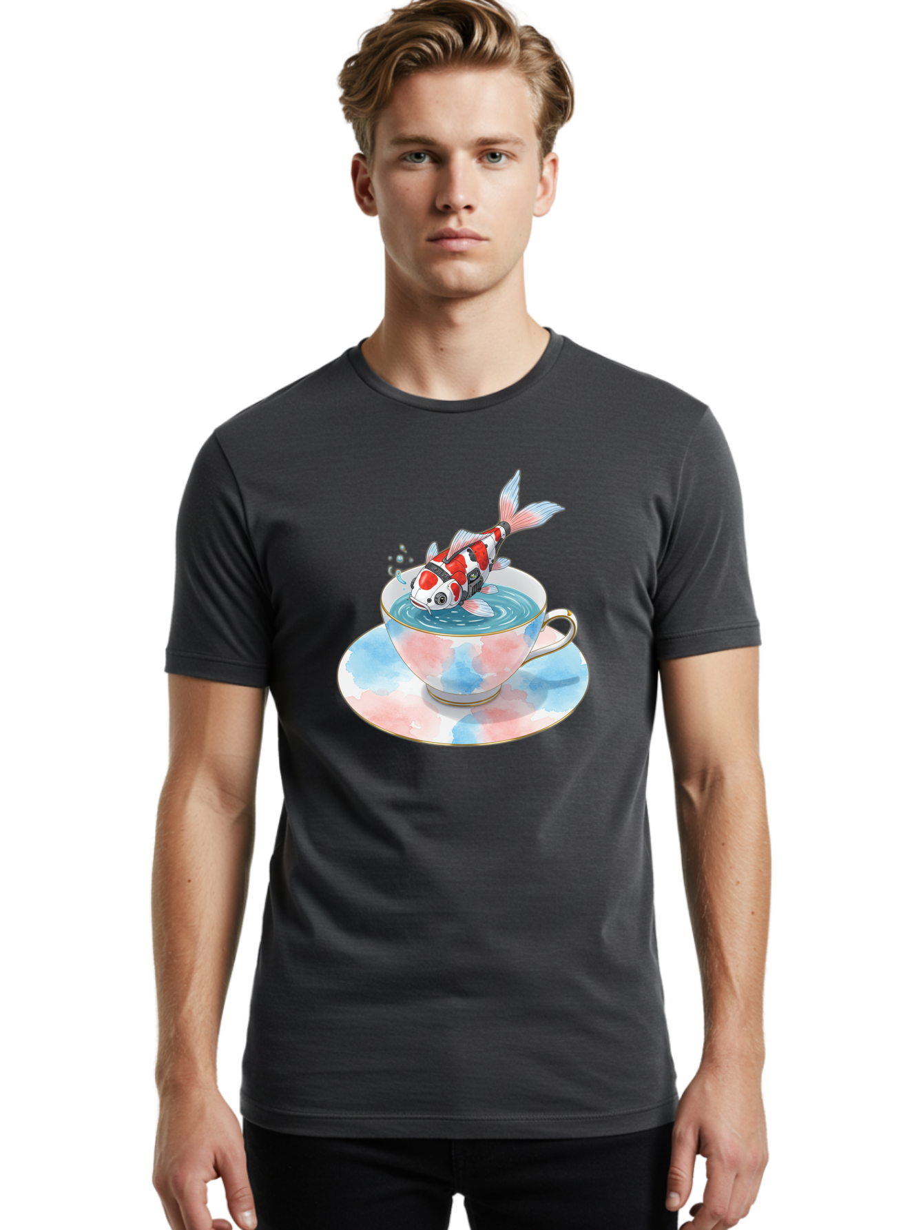 Koi-Fish-In-Teacup Men'S Graphic Tee, 100% Cotton, Comfortable Casual Summer Wear, Machine Washable, Vintage Camera, Old Camera, Antique Camera, Black Camera, Classic Photography, Photography Equipment, Nostalgic Device, Film Camera, Bak795
