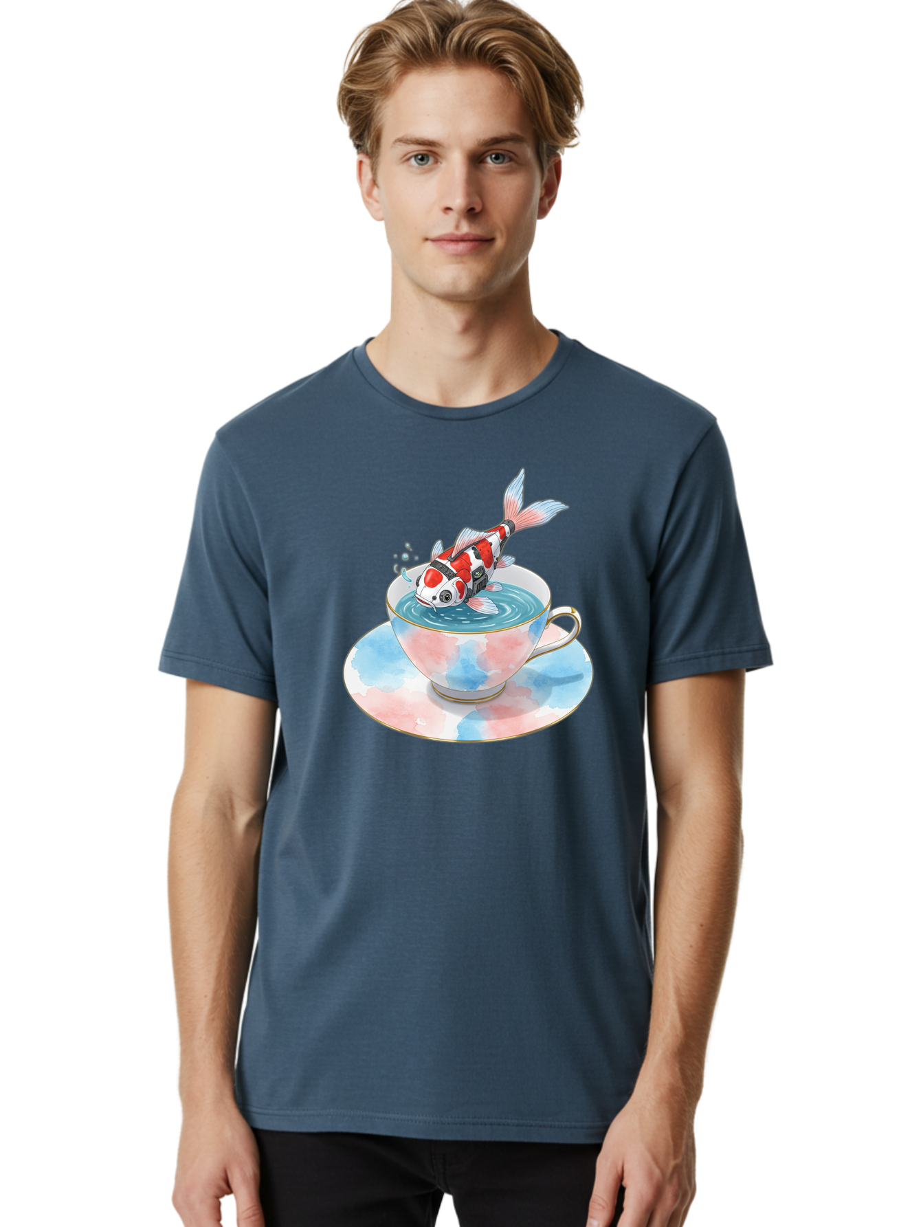Koi-Fish-In-Teacup Men'S Graphic Tee, 100% Cotton, Comfortable Casual Summer Wear, Machine Washable, Vintage Camera, Old Camera, Antique Camera, Black Camera, Classic Photography, Photography Equipment, Nostalgic Device, Film Camera, Bak795