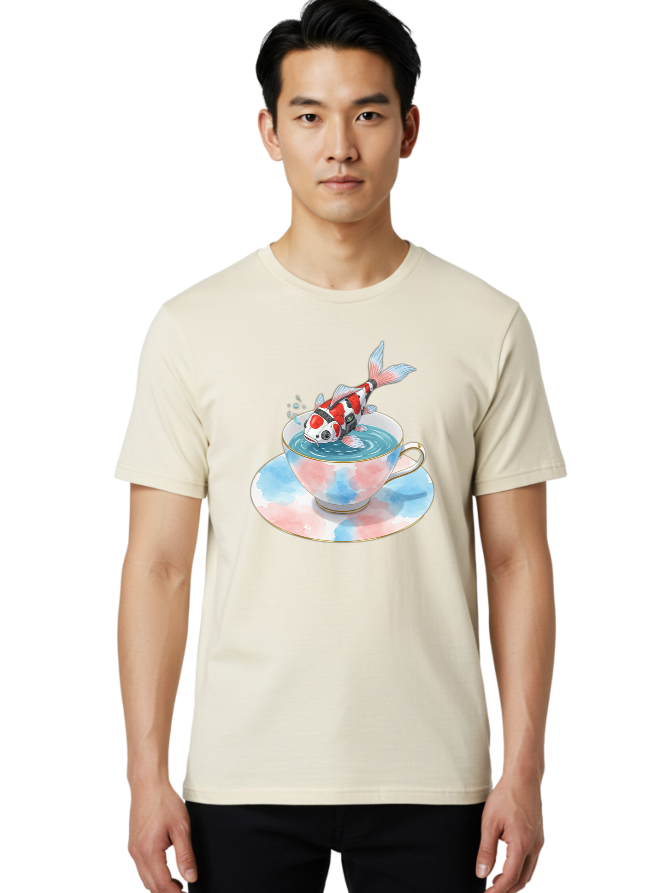 Koi-Fish-In-Teacup Men'S Graphic Tee, 100% Cotton, Comfortable Casual Summer Wear, Machine Washable, Vintage Camera, Old Camera, Antique Camera, Black Camera, Classic Photography, Photography Equipment, Nostalgic Device, Film Camera, Bak795