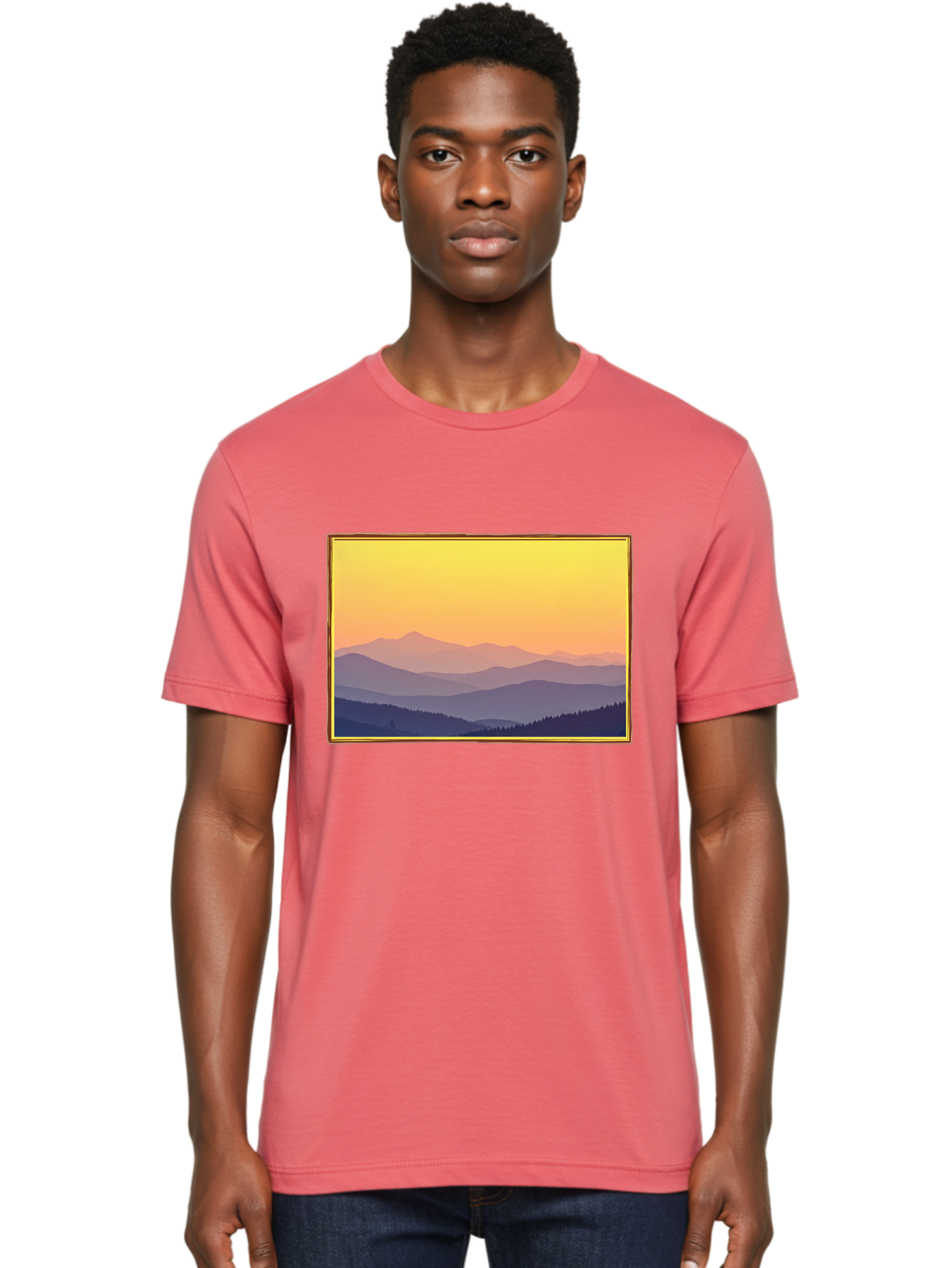 Layered-Mountains-At-Sunset Men'S Graphic Tee, 100% Cotton, Comfortable Casual Summer Wear, Machine Washable, Vintage Camera, Old Camera, Antique Camera, Black Camera, Classic Photography, Photography Equipment, Nostalgic Device, Film Camera, Bak802