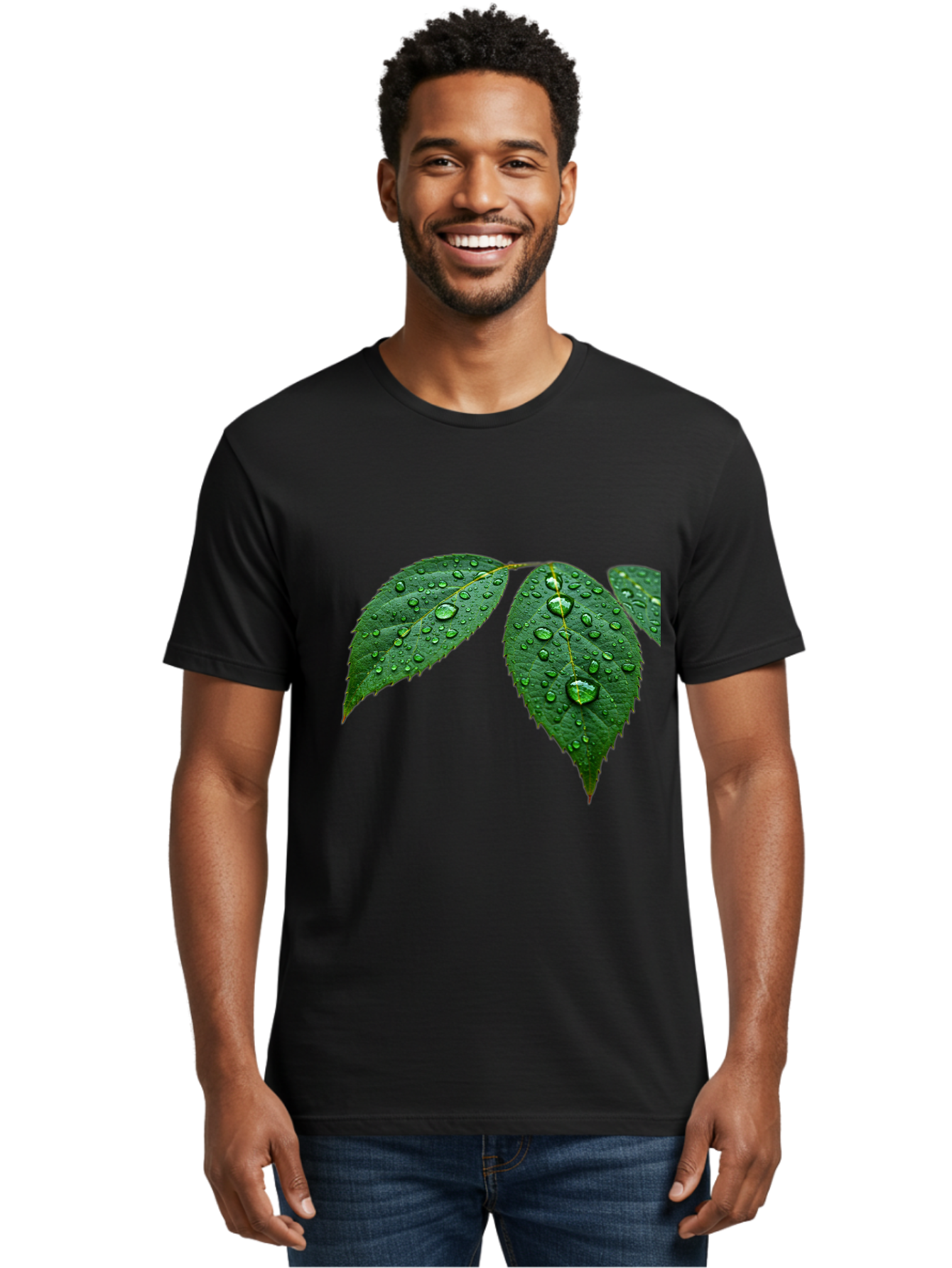 Leaves-With-Water-Droplets Men'S Graphic Tee, 100% Cotton, Comfortable Casual Summer Wear, Machine Washable, Vintage Camera, Old Camera, Antique Camera, Black Camera, Classic Photography, Photography Equipment, Nostalgic Device, Film Camera, Bak803
