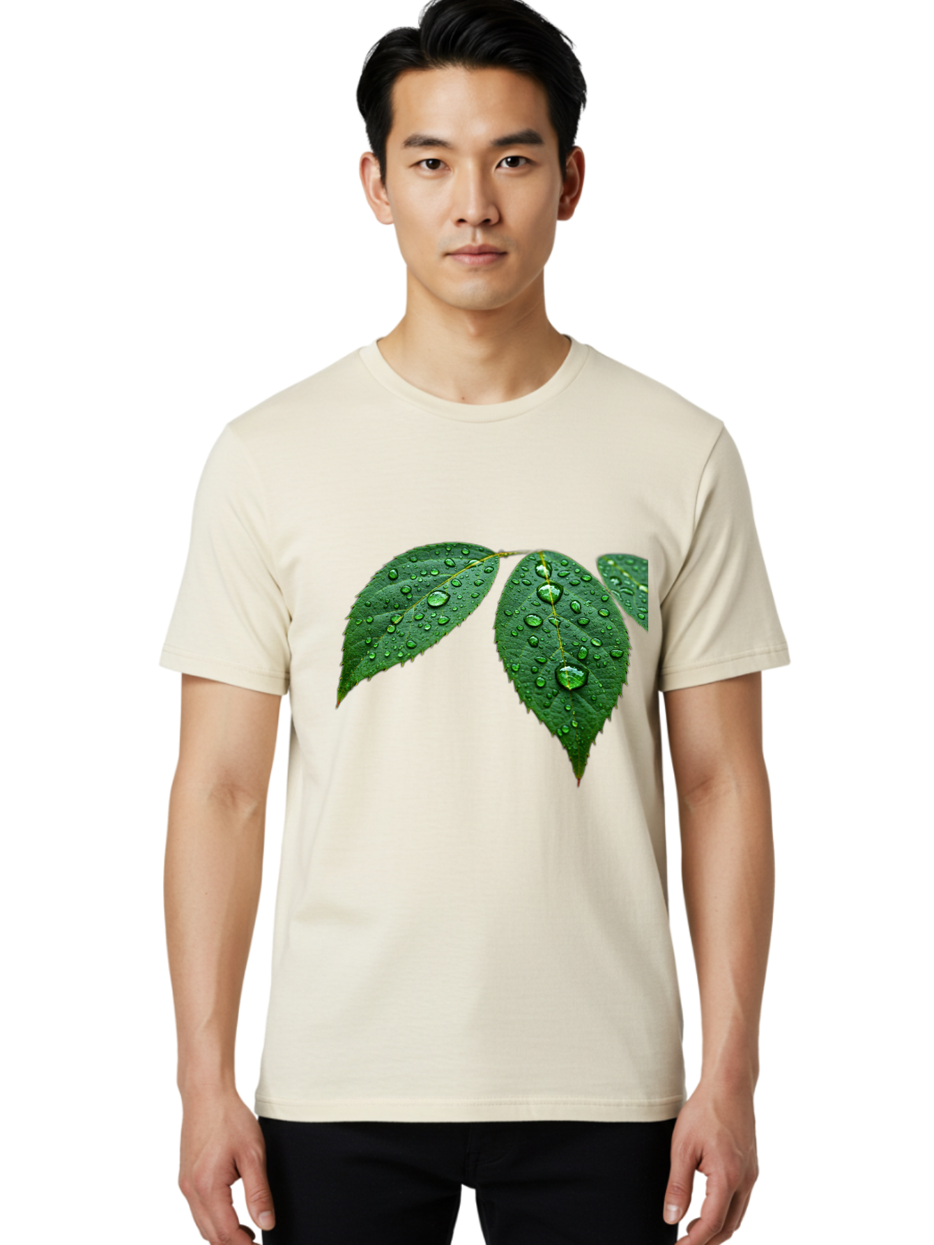 Leaves-With-Water-Droplets Men'S Graphic Tee, 100% Cotton, Comfortable Casual Summer Wear, Machine Washable, Vintage Camera, Old Camera, Antique Camera, Black Camera, Classic Photography, Photography Equipment, Nostalgic Device, Film Camera, Bak803