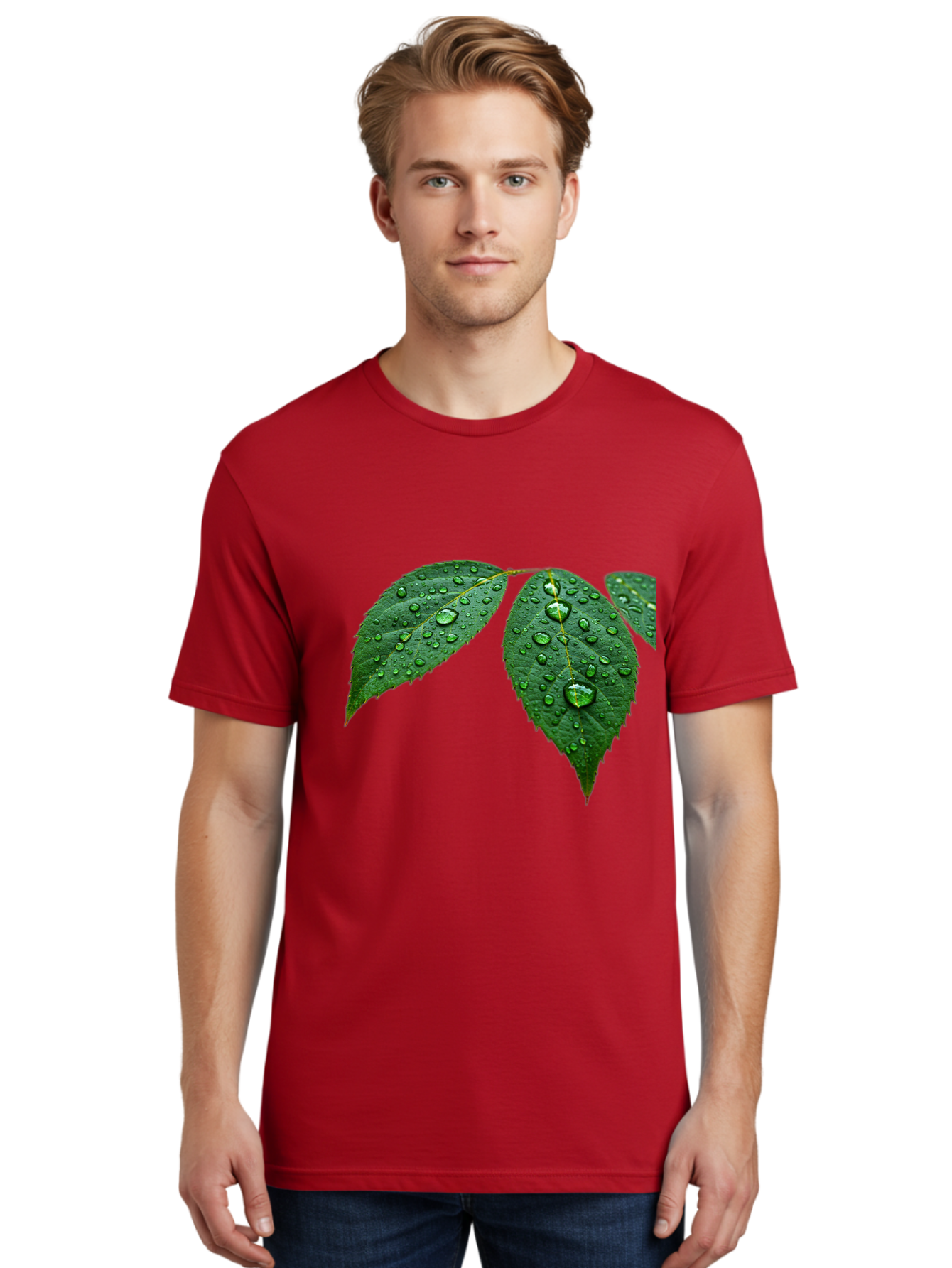 Leaves-With-Water-Droplets Men'S Graphic Tee, 100% Cotton, Comfortable Casual Summer Wear, Machine Washable, Vintage Camera, Old Camera, Antique Camera, Black Camera, Classic Photography, Photography Equipment, Nostalgic Device, Film Camera, Bak803