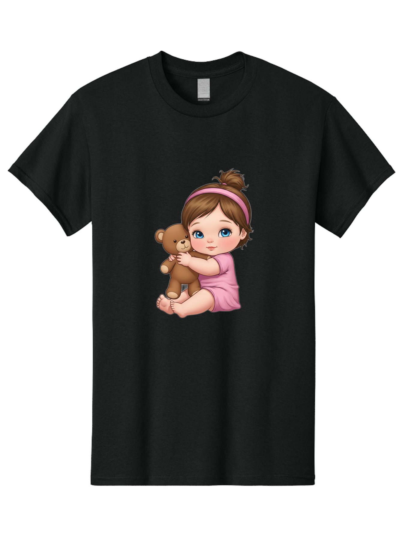 Little-Girl-Hugging-Teddy-Bear-1 Men'S Graphic Tee, 100% Cotton, Comfortable Casual Summer Wear, Machine Washable, Vintage Camera, Old Camera, Antique Camera, Black Camera, Classic Photography, Photography Equipment, Nostalgic Device, Bak819
