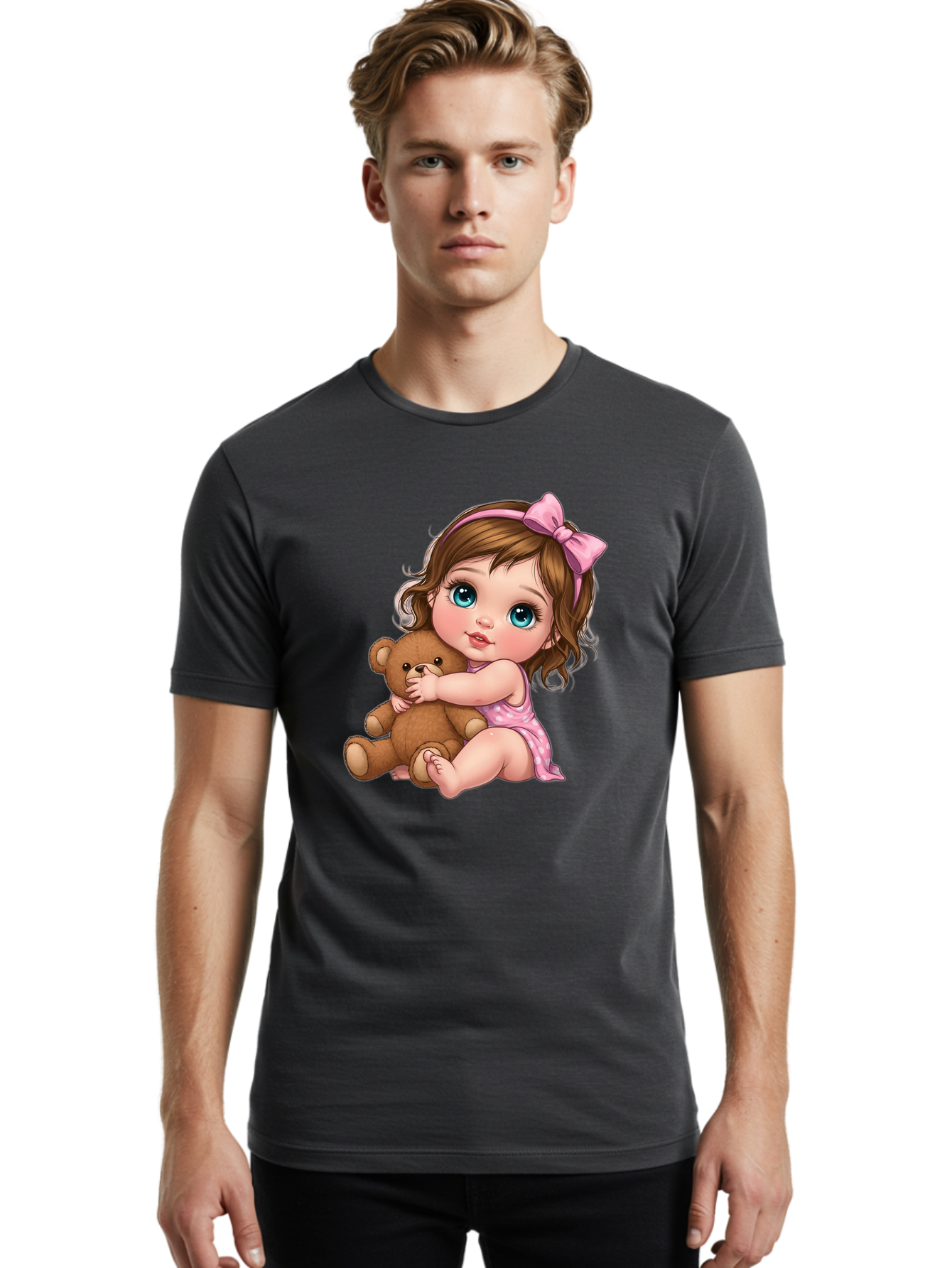 Little-Girl-Hugging-Teddy-Bear Men'S Graphic Tee, 100% Cotton, Comfortable Casual Summer Wear, Machine Washable, Vintage Camera, Old Camera, Antique Camera, Black Camera, Classic Photography, Photography Equipment, Nostalgic Device, Bak821