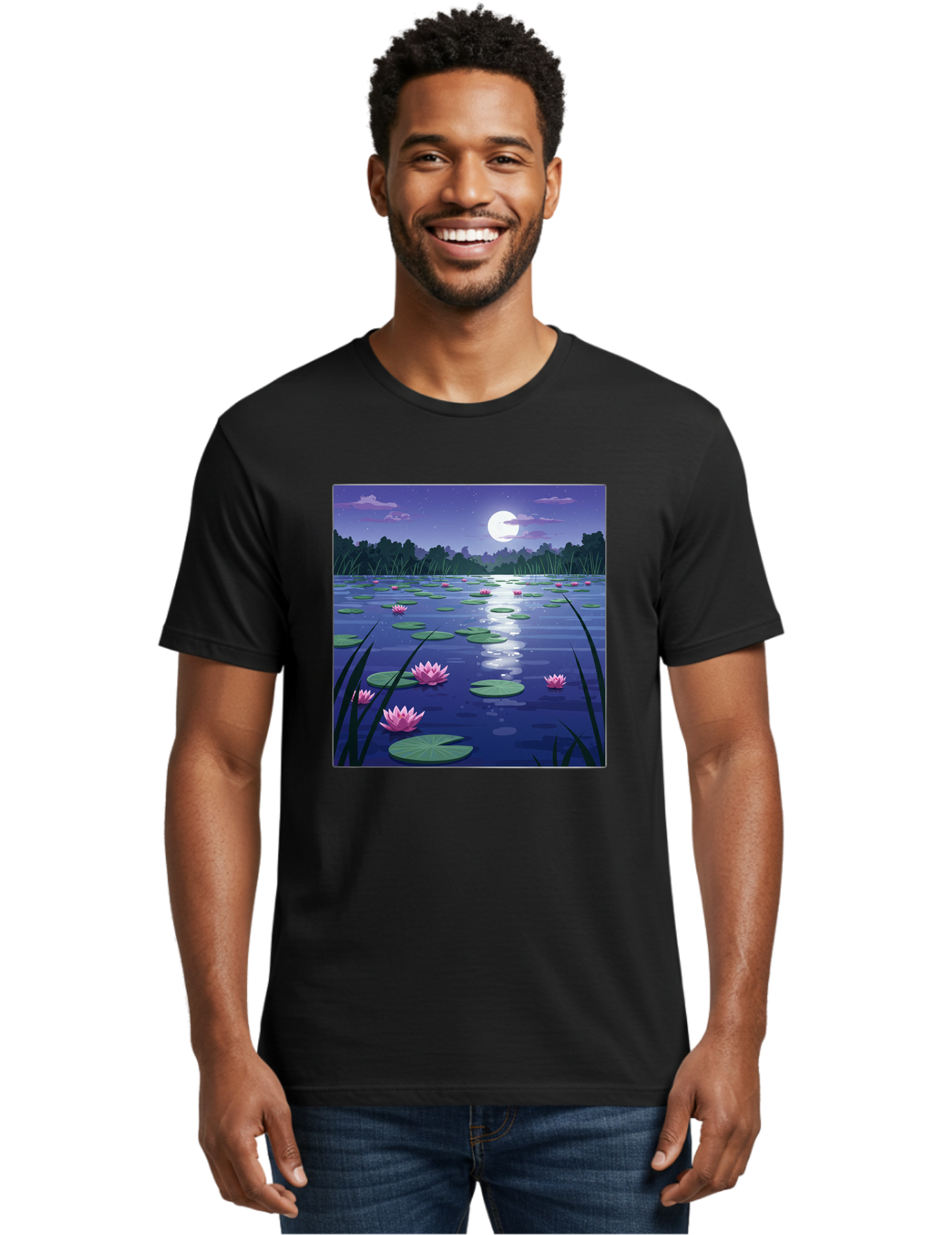 Lotus-Flowers-Under-Moonlight Men'S Graphic Tee, 100% Cotton, Comfortable Casual Summer Wear, Machine Washable, Vintage Camera, Old Camera, Antique Camera, Black Camera, Classic Photography, Photography Equipment, Nostalgic Device, Bak842