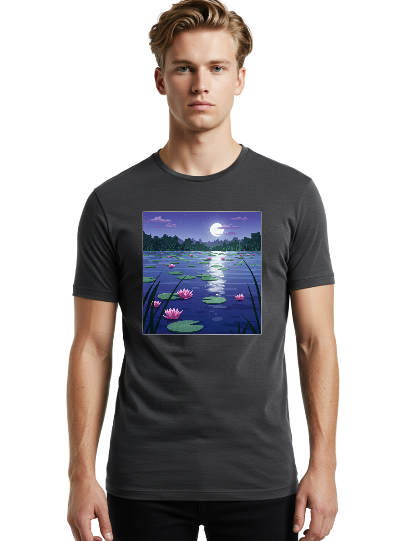Lotus-Flowers-Under-Moonlight Men'S Graphic Tee, 100% Cotton, Comfortable Casual Summer Wear, Machine Washable, Vintage Camera, Old Camera, Antique Camera, Black Camera, Classic Photography, Photography Equipment, Nostalgic Device, Bak842