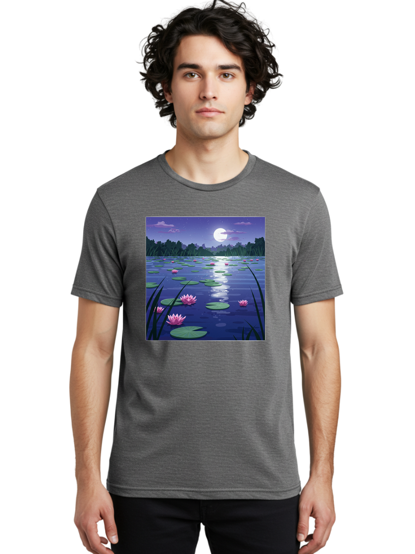 Lotus-Flowers-Under-Moonlight Men'S Graphic Tee, 100% Cotton, Comfortable Casual Summer Wear, Machine Washable, Vintage Camera, Old Camera, Antique Camera, Black Camera, Classic Photography, Photography Equipment, Nostalgic Device, Bak842