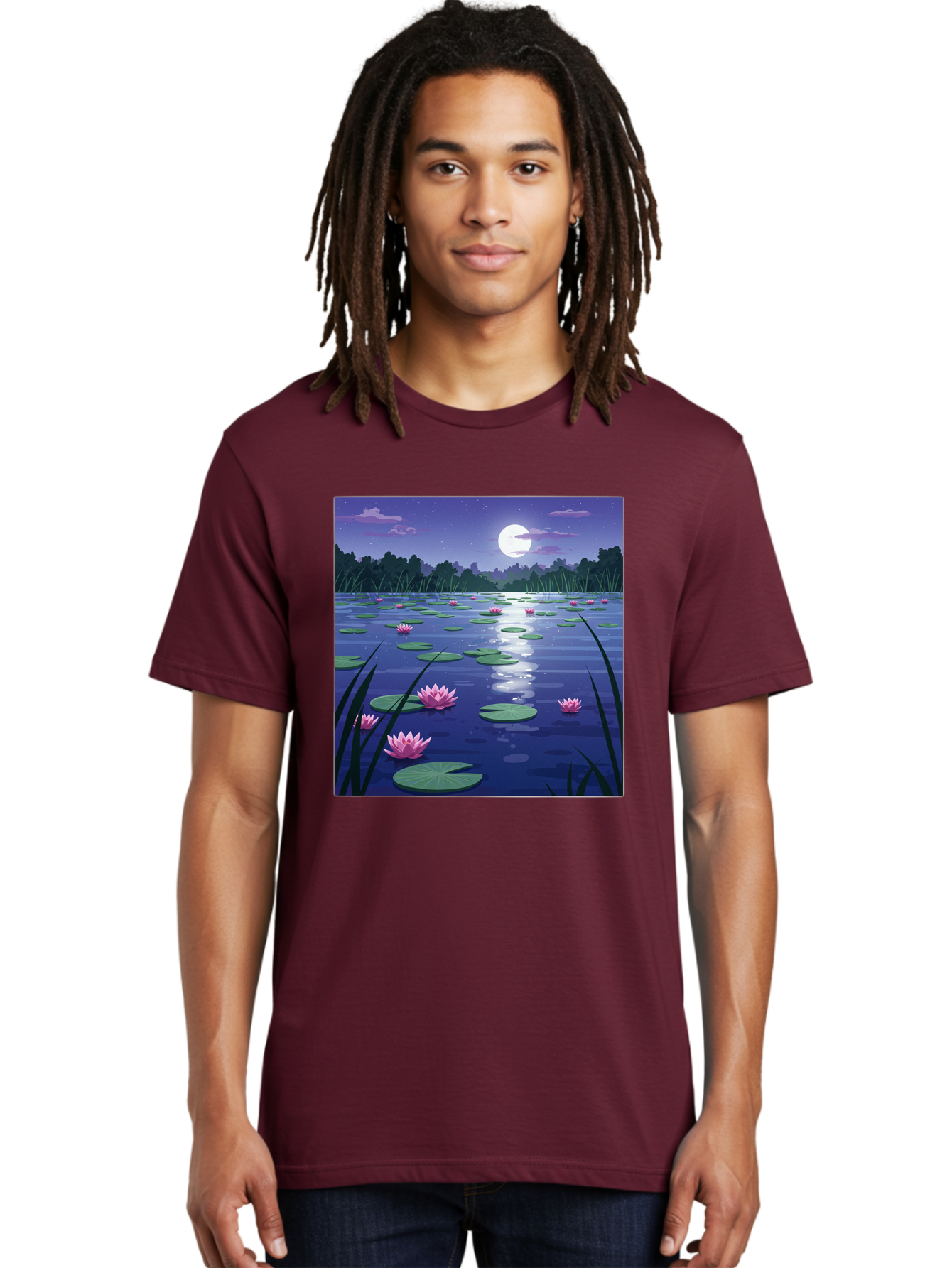 Lotus-Flowers-Under-Moonlight Men'S Graphic Tee, 100% Cotton, Comfortable Casual Summer Wear, Machine Washable, Vintage Camera, Old Camera, Antique Camera, Black Camera, Classic Photography, Photography Equipment, Nostalgic Device, Bak842