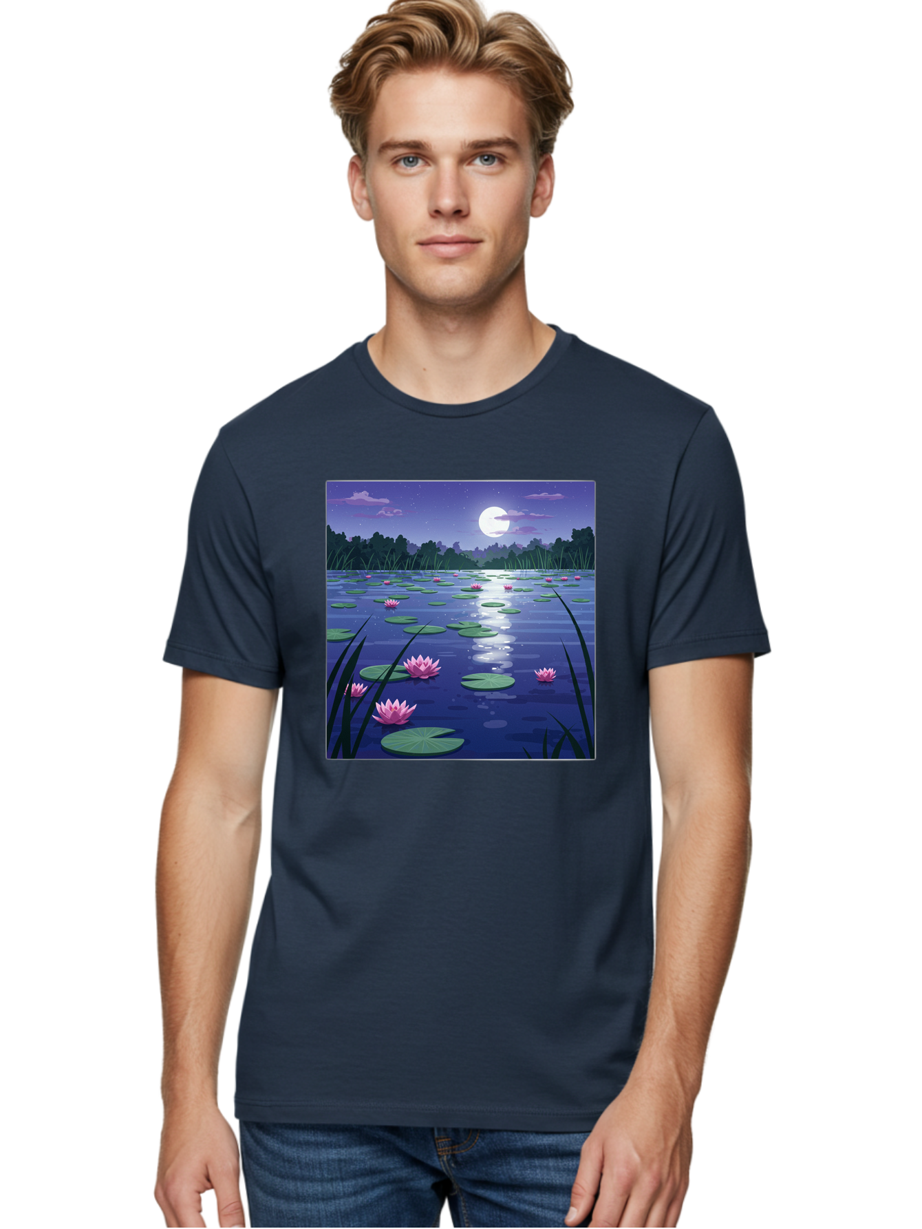 Lotus-Flowers-Under-Moonlight Men'S Graphic Tee, 100% Cotton, Comfortable Casual Summer Wear, Machine Washable, Vintage Camera, Old Camera, Antique Camera, Black Camera, Classic Photography, Photography Equipment, Nostalgic Device, Bak842