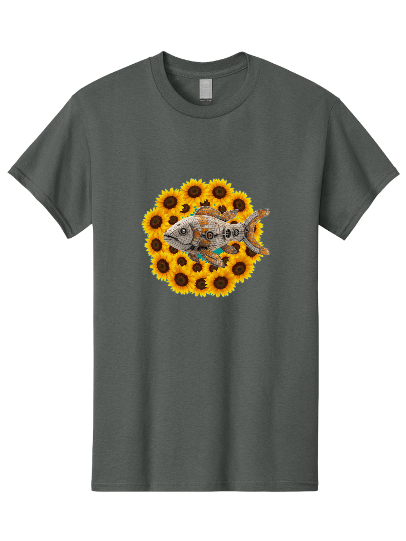 Mechanical-Fish-Sunflowers Men'S Graphic Tee, 100% Cotton, Comfortable Casual Summer Wear, Machine Washable, Vintage Camera, Old Camera, Antique Camera, Black Camera, Classic Photography, Photography Equipment, Nostalgic Device, Film Camera, Bak857
