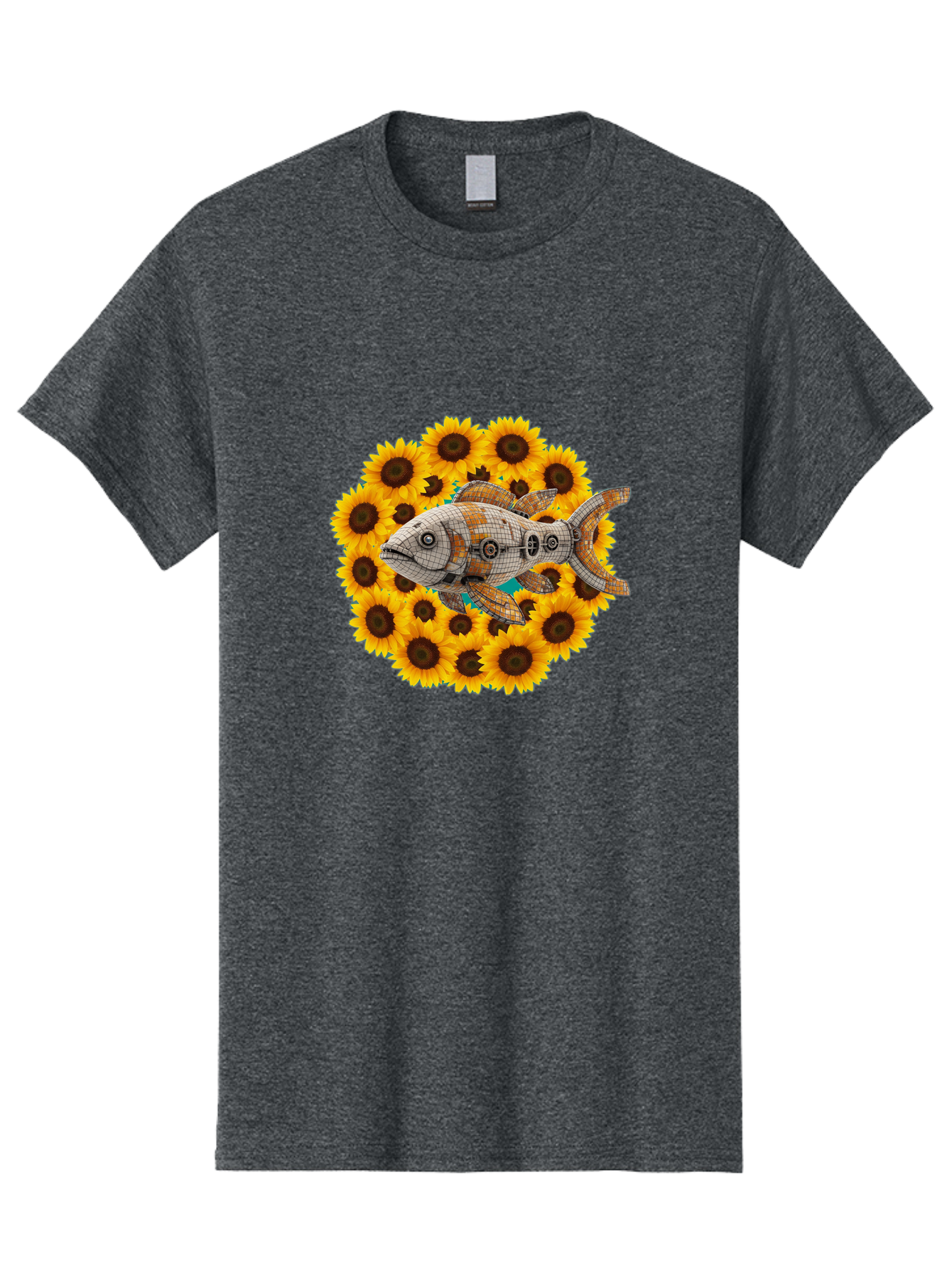 Mechanical-Fish-Sunflowers Men'S Graphic Tee, 100% Cotton, Comfortable Casual Summer Wear, Machine Washable, Vintage Camera, Old Camera, Antique Camera, Black Camera, Classic Photography, Photography Equipment, Nostalgic Device, Film Camera, Bak857