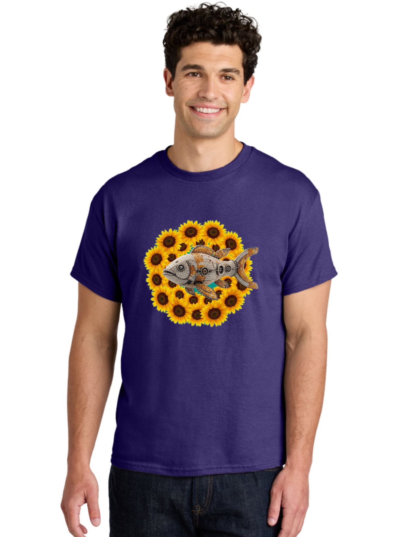 Mechanical-Fish-Sunflowers Men'S Graphic Tee, 100% Cotton, Comfortable Casual Summer Wear, Machine Washable, Vintage Camera, Old Camera, Antique Camera, Black Camera, Classic Photography, Photography Equipment, Nostalgic Device, Film Camera, Bak857
