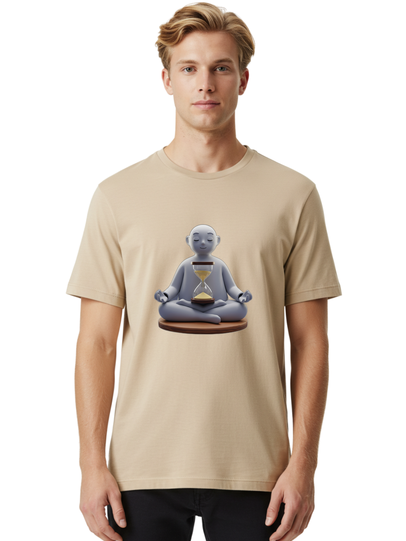 Meditating-Figure-With-Hourglass Men'S Graphic Tee, 100% Cotton, Comfortable Casual Summer Wear, Machine Washable, Vintage Camera, Old Camera, Antique Camera, Black Camera, Classic Photography, Photography Equipment, Nostalgic Device, Bak859