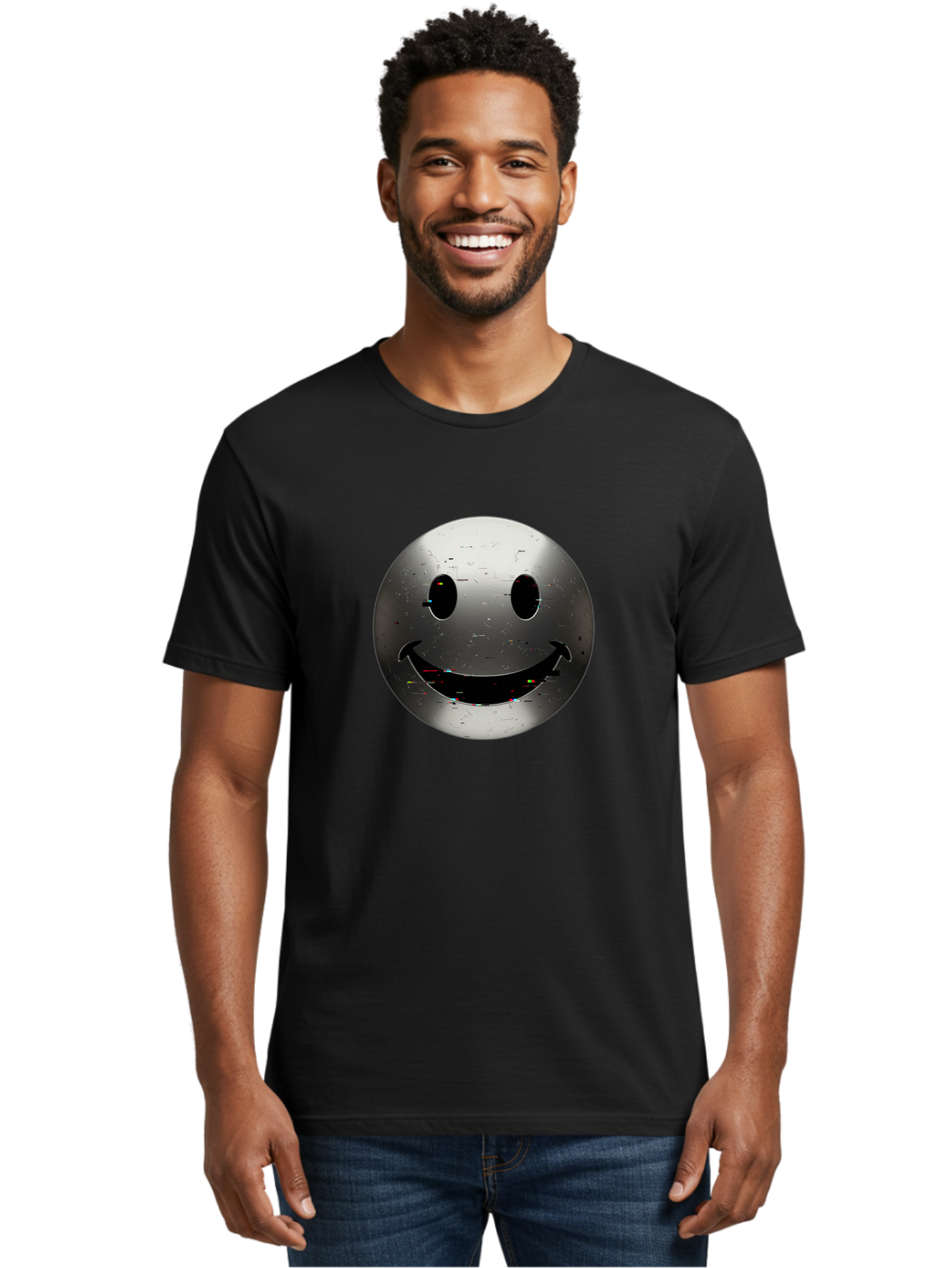 Metal-Smiley-Face Men'S Graphic Tee, 100% Cotton, Comfortable Casual Summer Wear, Machine Washable, Vintage Camera, Old Camera, Antique Camera, Black Camera, Classic Photography, Photography Equipment, Nostalgic Device, Film Camera, Camera Art Bak878