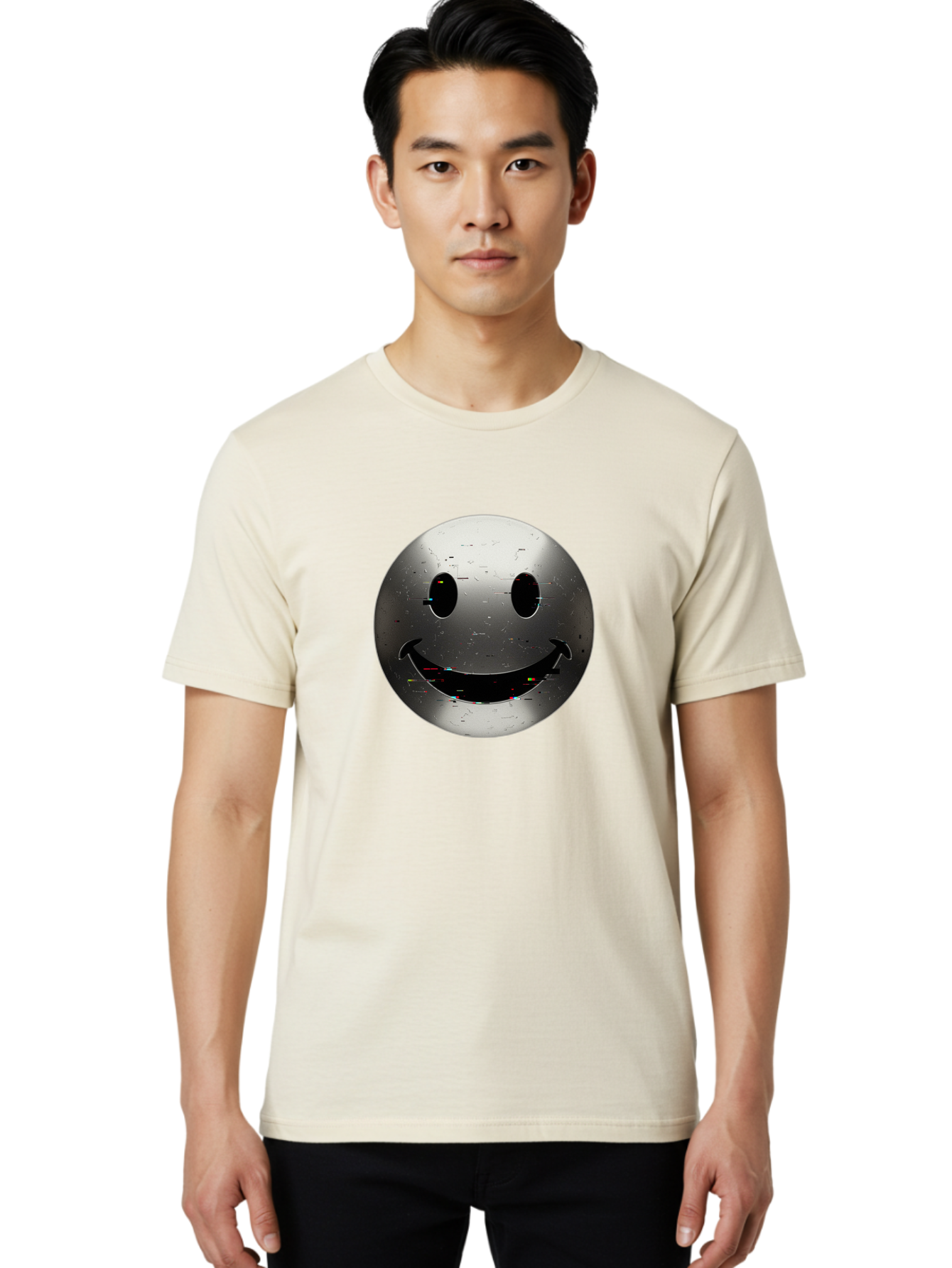 Metal-Smiley-Face Men'S Graphic Tee, 100% Cotton, Comfortable Casual Summer Wear, Machine Washable, Vintage Camera, Old Camera, Antique Camera, Black Camera, Classic Photography, Photography Equipment, Nostalgic Device, Film Camera, Camera Art Bak878