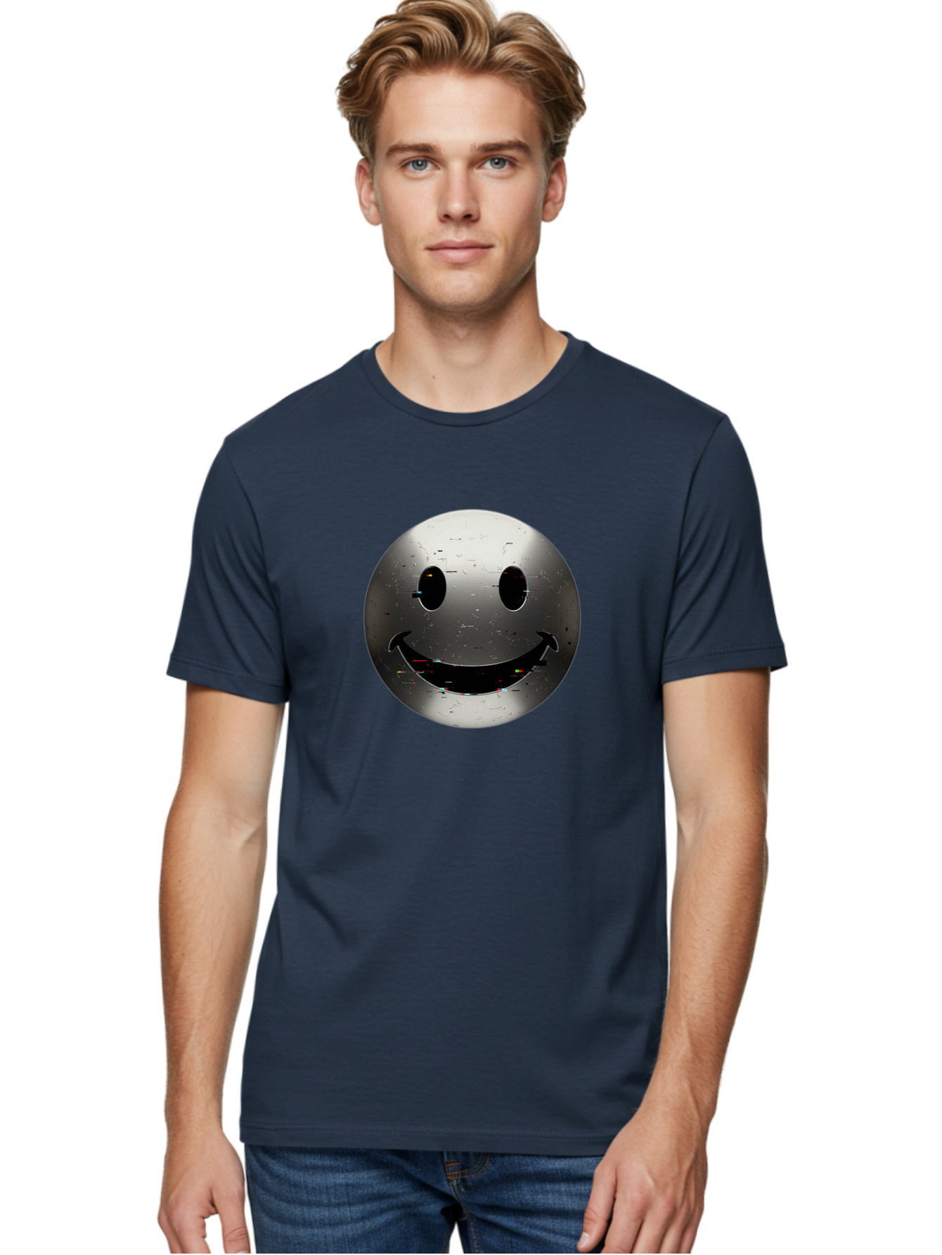 Metal-Smiley-Face Men'S Graphic Tee, 100% Cotton, Comfortable Casual Summer Wear, Machine Washable, Vintage Camera, Old Camera, Antique Camera, Black Camera, Classic Photography, Photography Equipment, Nostalgic Device, Film Camera, Camera Art Bak878