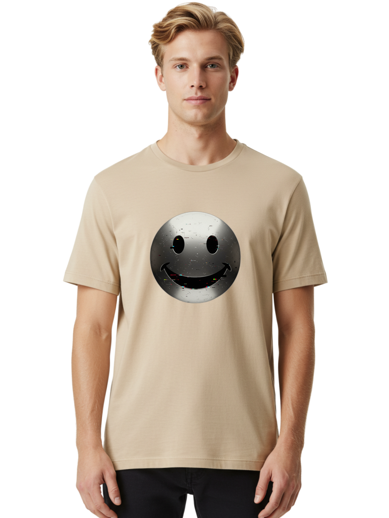 Metal-Smiley-Face Men'S Graphic Tee, 100% Cotton, Comfortable Casual Summer Wear, Machine Washable, Vintage Camera, Old Camera, Antique Camera, Black Camera, Classic Photography, Photography Equipment, Nostalgic Device, Film Camera, Camera Art Bak878