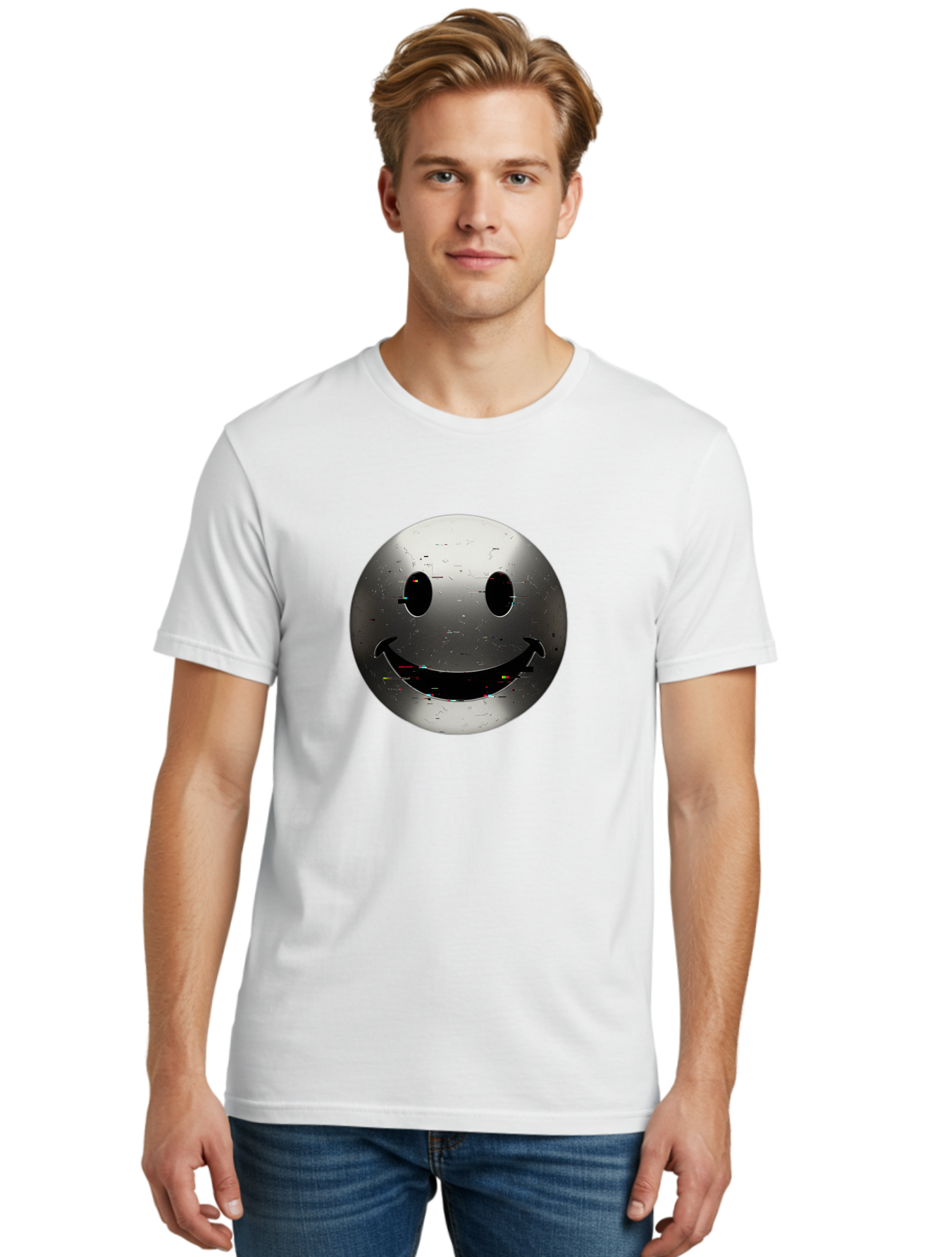 Metal-Smiley-Face Men'S Graphic Tee, 100% Cotton, Comfortable Casual Summer Wear, Machine Washable, Vintage Camera, Old Camera, Antique Camera, Black Camera, Classic Photography, Photography Equipment, Nostalgic Device, Film Camera, Camera Art Bak878