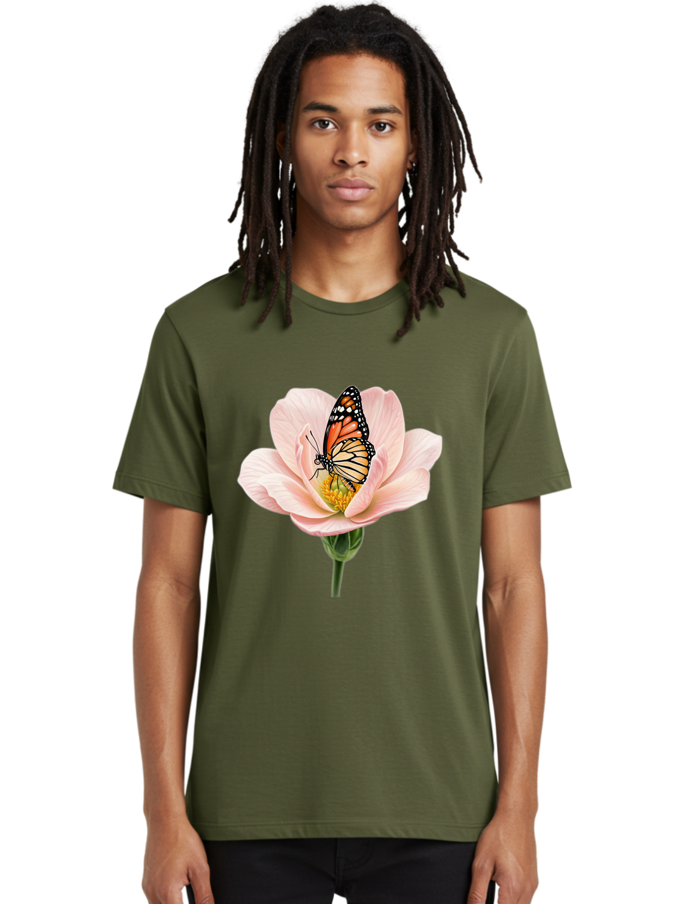 Monarch-On-Pink-Flower Men'S Graphic Tee, 100% Cotton, Comfortable Casual Summer Wear, Machine Washable, Vintage Camera, Old Camera, Antique Camera, Black Camera, Classic Photography, Photography Equipment, Nostalgic Device, Film Camera, Bak890