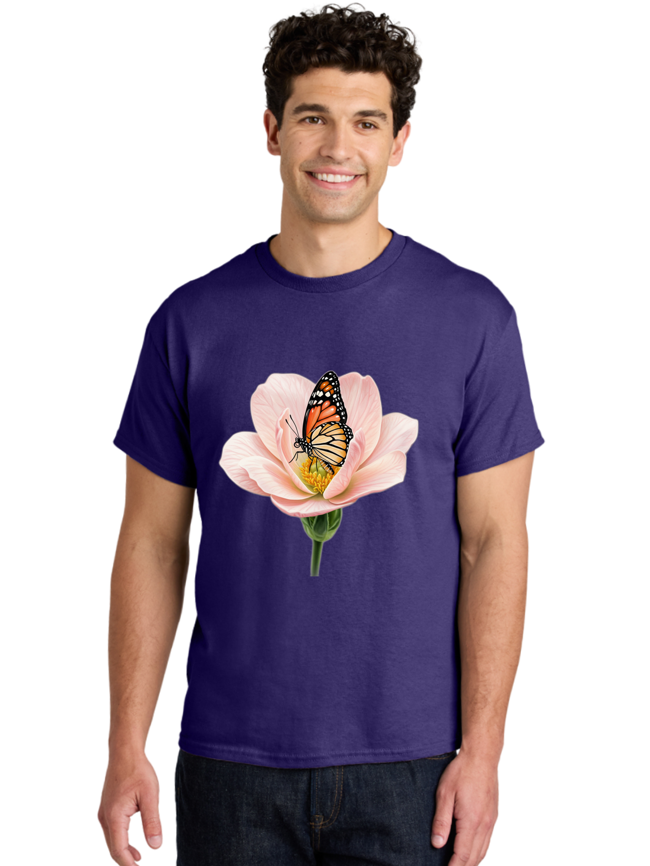 Monarch-On-Pink-Flower Men'S Graphic Tee, 100% Cotton, Comfortable Casual Summer Wear, Machine Washable, Vintage Camera, Old Camera, Antique Camera, Black Camera, Classic Photography, Photography Equipment, Nostalgic Device, Film Camera, Bak890