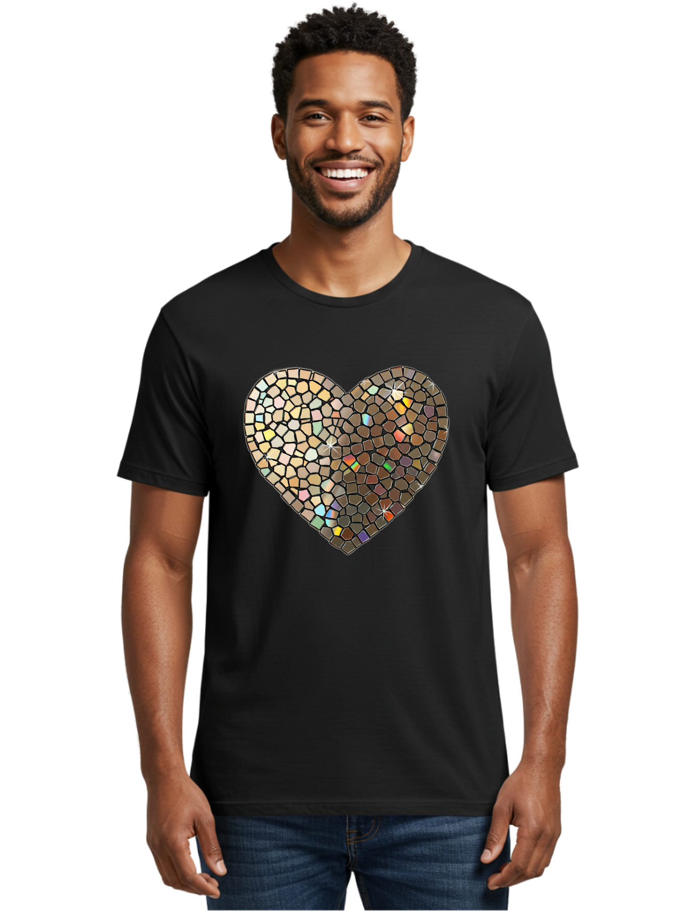 Mosaic-Heart-2 Men'S Graphic Tee, 100% Cotton, Comfortable Casual Summer Wear, Machine Washable, Vintage Camera, Old Camera, Antique Camera, Black Camera, Classic Photography, Photography Equipment, Nostalgic Device, Film Camera, Camera Art Bak905
