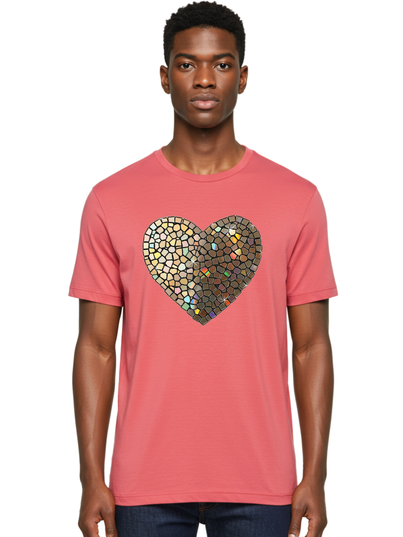Mosaic-Heart-2 Men'S Graphic Tee, 100% Cotton, Comfortable Casual Summer Wear, Machine Washable, Vintage Camera, Old Camera, Antique Camera, Black Camera, Classic Photography, Photography Equipment, Nostalgic Device, Film Camera, Camera Art Bak905
