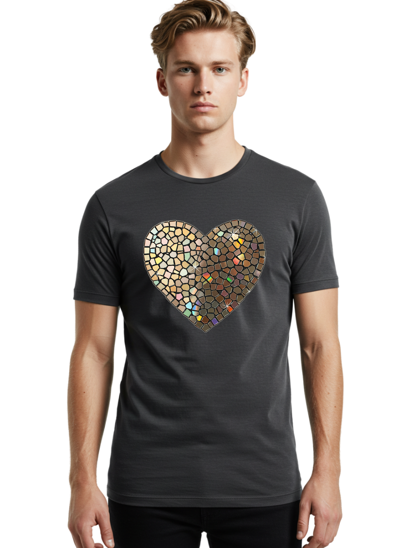 Mosaic-Heart-2 Men'S Graphic Tee, 100% Cotton, Comfortable Casual Summer Wear, Machine Washable, Vintage Camera, Old Camera, Antique Camera, Black Camera, Classic Photography, Photography Equipment, Nostalgic Device, Film Camera, Camera Art Bak905