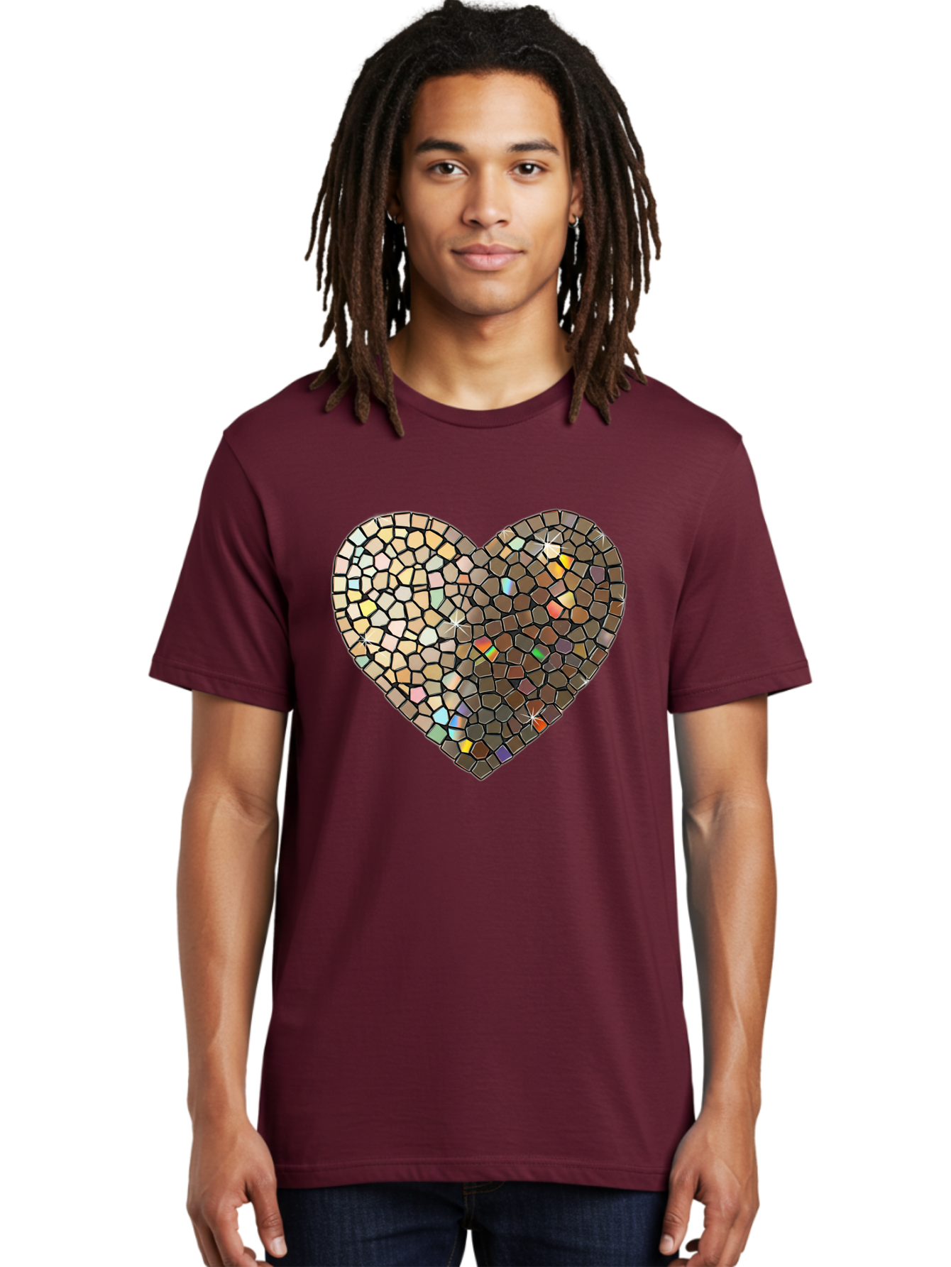 Mosaic-Heart-2 Men'S Graphic Tee, 100% Cotton, Comfortable Casual Summer Wear, Machine Washable, Vintage Camera, Old Camera, Antique Camera, Black Camera, Classic Photography, Photography Equipment, Nostalgic Device, Film Camera, Camera Art Bak905