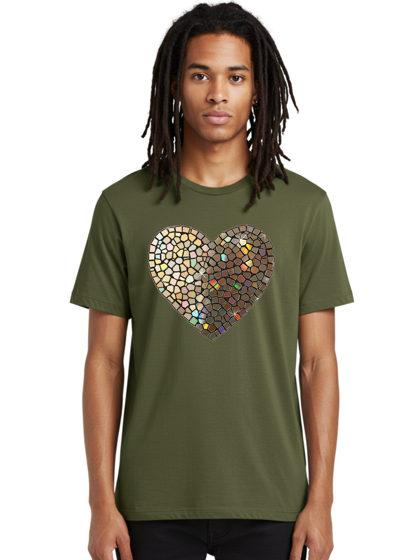 Mosaic-Heart-2 Men'S Graphic Tee, 100% Cotton, Comfortable Casual Summer Wear, Machine Washable, Vintage Camera, Old Camera, Antique Camera, Black Camera, Classic Photography, Photography Equipment, Nostalgic Device, Film Camera, Camera Art Bak905
