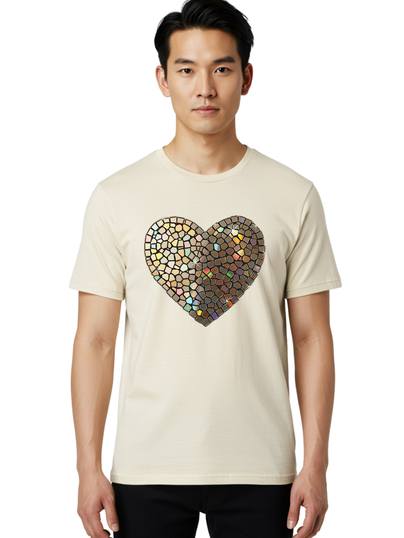 Mosaic-Heart-2 Men'S Graphic Tee, 100% Cotton, Comfortable Casual Summer Wear, Machine Washable, Vintage Camera, Old Camera, Antique Camera, Black Camera, Classic Photography, Photography Equipment, Nostalgic Device, Film Camera, Camera Art Bak905