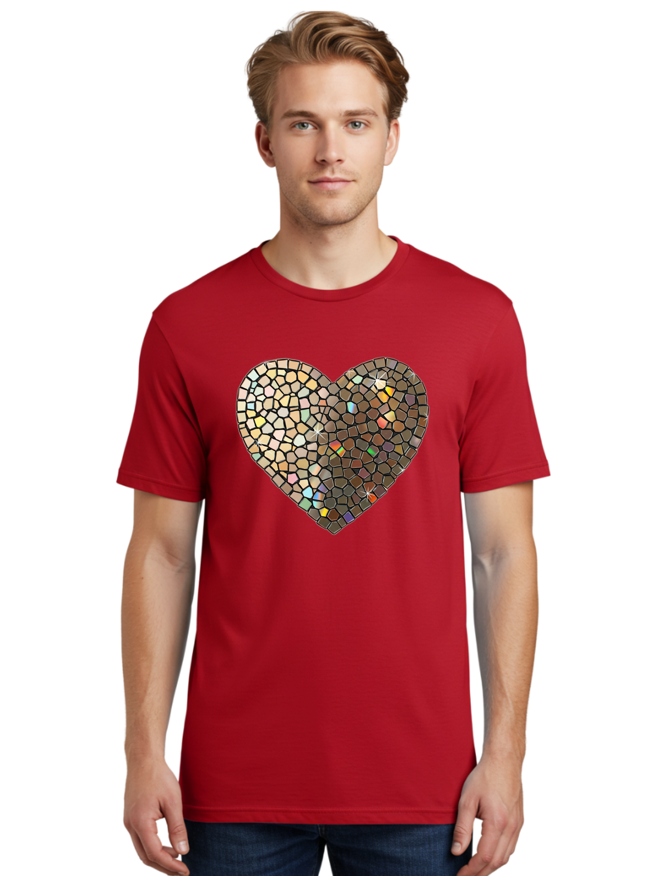 Mosaic-Heart-2 Men'S Graphic Tee, 100% Cotton, Comfortable Casual Summer Wear, Machine Washable, Vintage Camera, Old Camera, Antique Camera, Black Camera, Classic Photography, Photography Equipment, Nostalgic Device, Film Camera, Camera Art Bak905