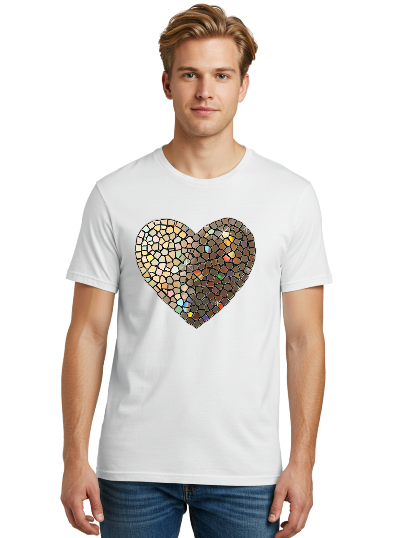 Mosaic-Heart-2 Men'S Graphic Tee, 100% Cotton, Comfortable Casual Summer Wear, Machine Washable, Vintage Camera, Old Camera, Antique Camera, Black Camera, Classic Photography, Photography Equipment, Nostalgic Device, Film Camera, Camera Art Bak905