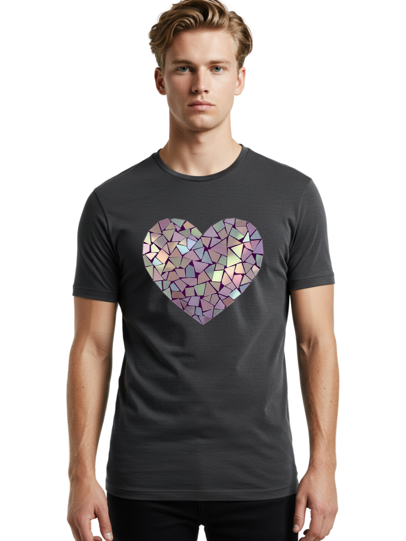 Mosaic-Heart Men'S Graphic Tee, 100% Cotton, Comfortable Casual Summer Wear, Machine Washable, Vintage Camera, Old Camera, Antique Camera, Black Camera, Classic Photography, Photography Equipment, Nostalgic Device, Film Camera, Camera Art Bak906