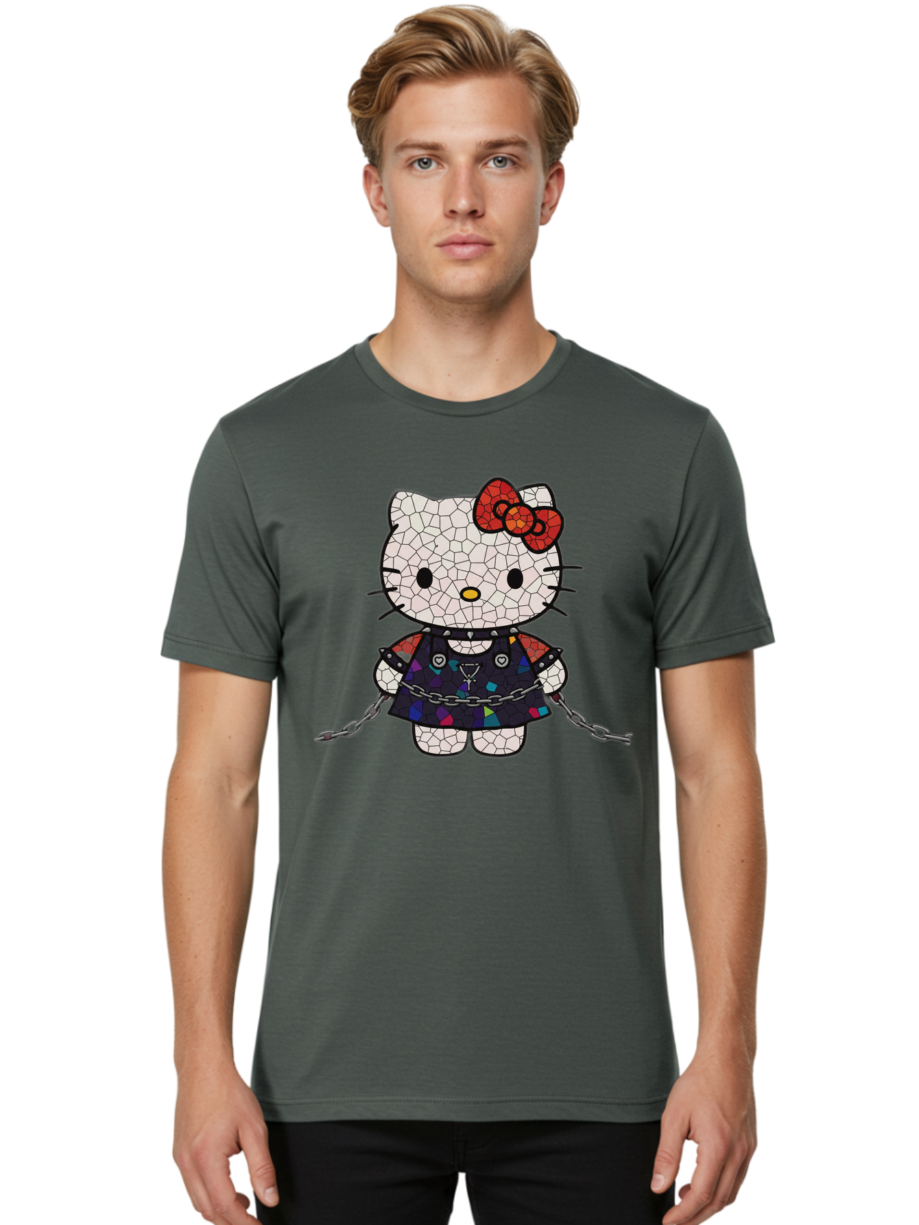 Mosaic-Hello-Kitty Men'S Graphic Tee, 100% Cotton, Comfortable Casual Summer Wear, Machine Washable, Vintage Camera, Old Camera, Antique Camera, Black Camera, Classic Photography, Photography Equipment, Nostalgic Device, Film Camera, Bak907