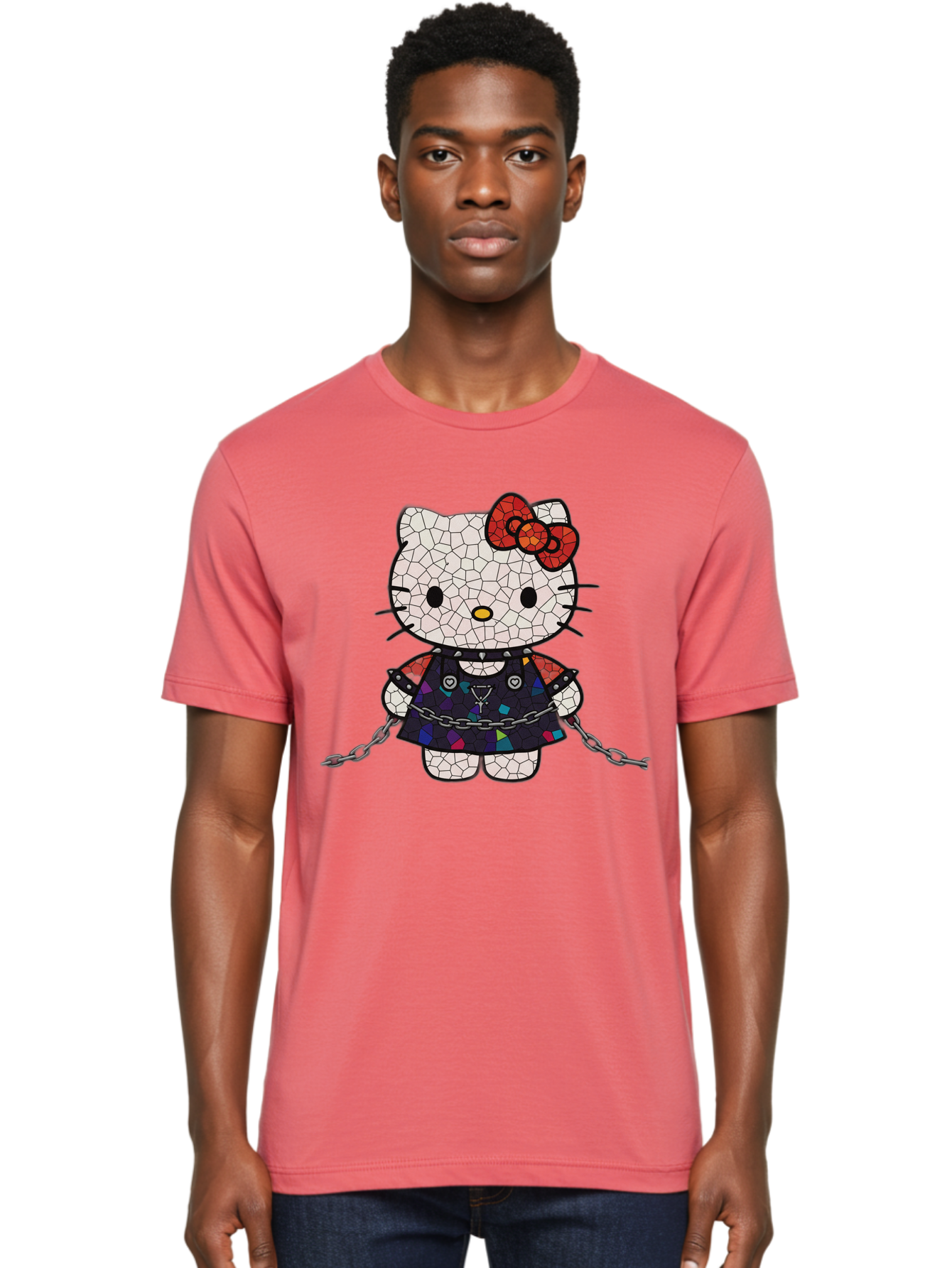 Mosaic-Hello-Kitty Men'S Graphic Tee, 100% Cotton, Comfortable Casual Summer Wear, Machine Washable, Vintage Camera, Old Camera, Antique Camera, Black Camera, Classic Photography, Photography Equipment, Nostalgic Device, Film Camera, Bak907