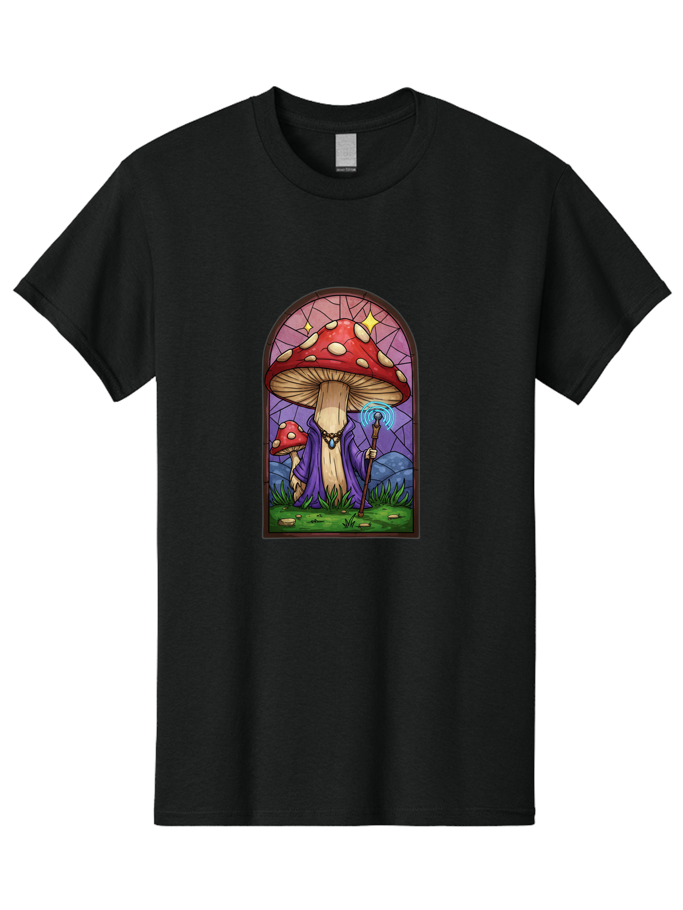 Mushroom-Wizard-Stained-Glass Men'S Graphic Tee, 100% Cotton, Comfortable Casual Summer Wear, Machine Washable, Vintage Camera, Old Camera, Antique Camera, Black Camera, Classic Photography, Photography Equipment, Nostalgic Device, Bak920