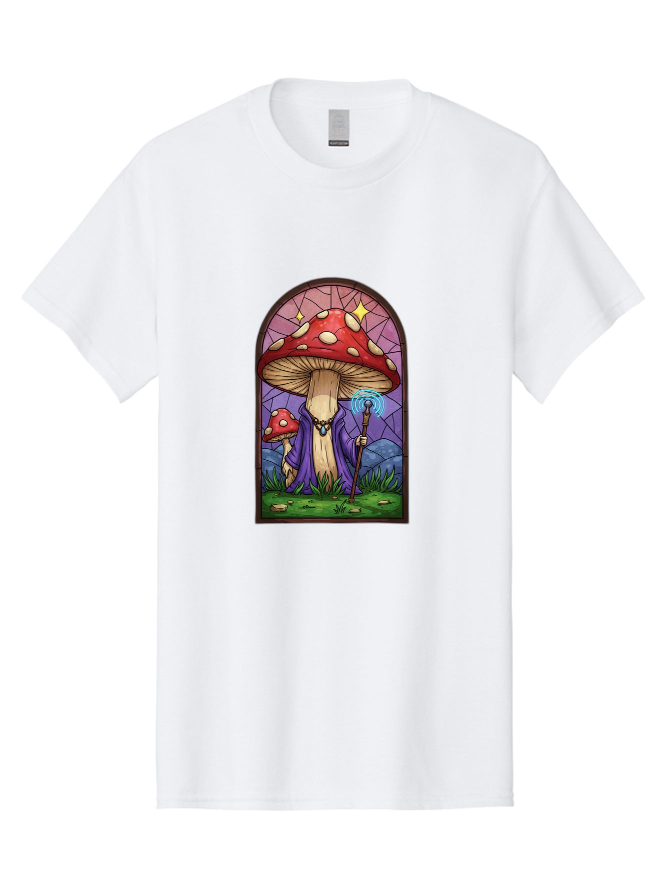 Mushroom-Wizard-Stained-Glass Men'S Graphic Tee, 100% Cotton, Comfortable Casual Summer Wear, Machine Washable, Vintage Camera, Old Camera, Antique Camera, Black Camera, Classic Photography, Photography Equipment, Nostalgic Device, Bak920