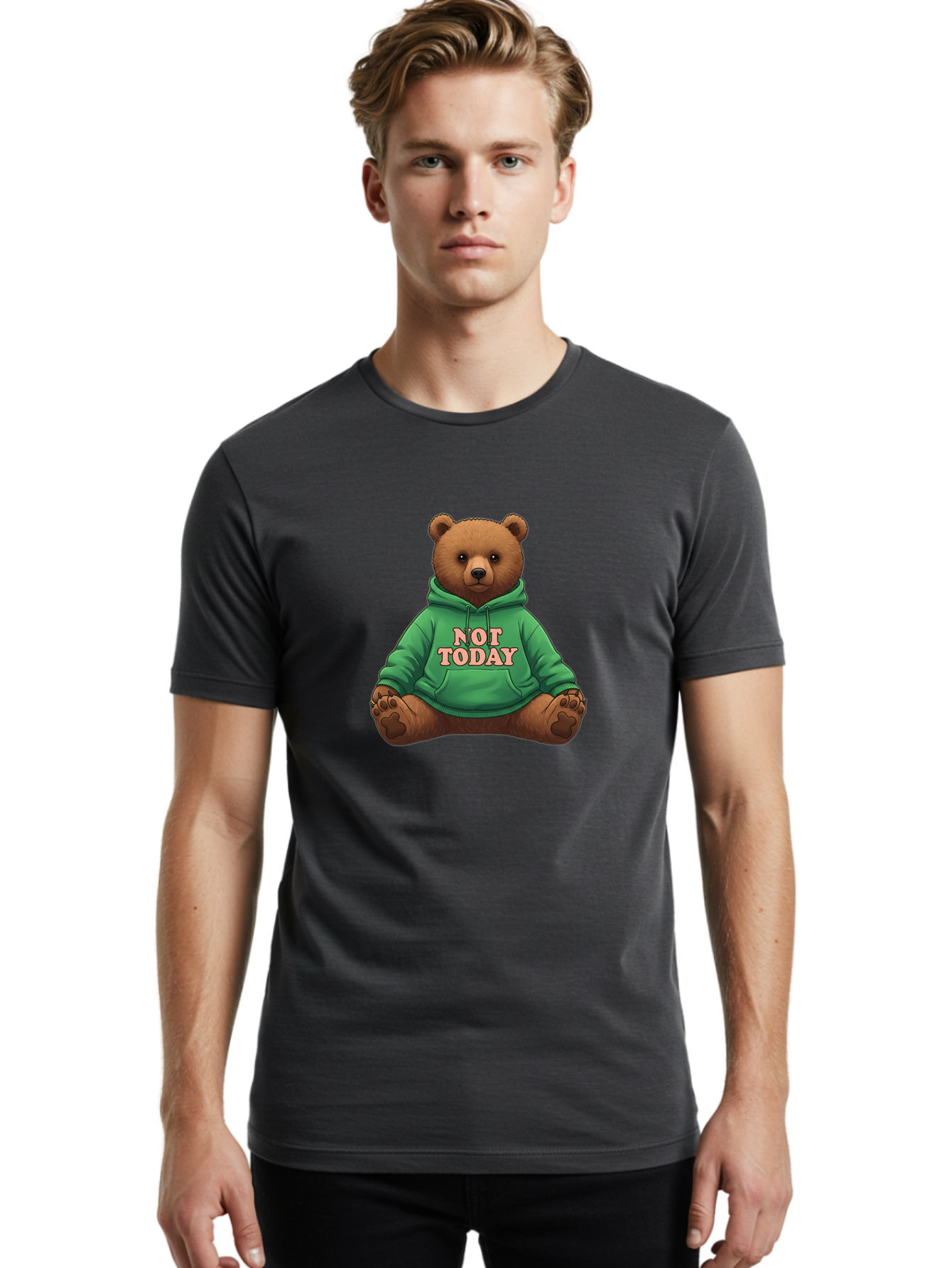 Not-Today-Bear-1 Men'S Graphic Tee, 100% Cotton, Comfortable Casual Summer Wear, Machine Washable, Vintage Camera, Old Camera, Antique Camera, Black Camera, Classic Photography, Photography Equipment, Nostalgic Device, Film Camera, Camera Art Bak957
