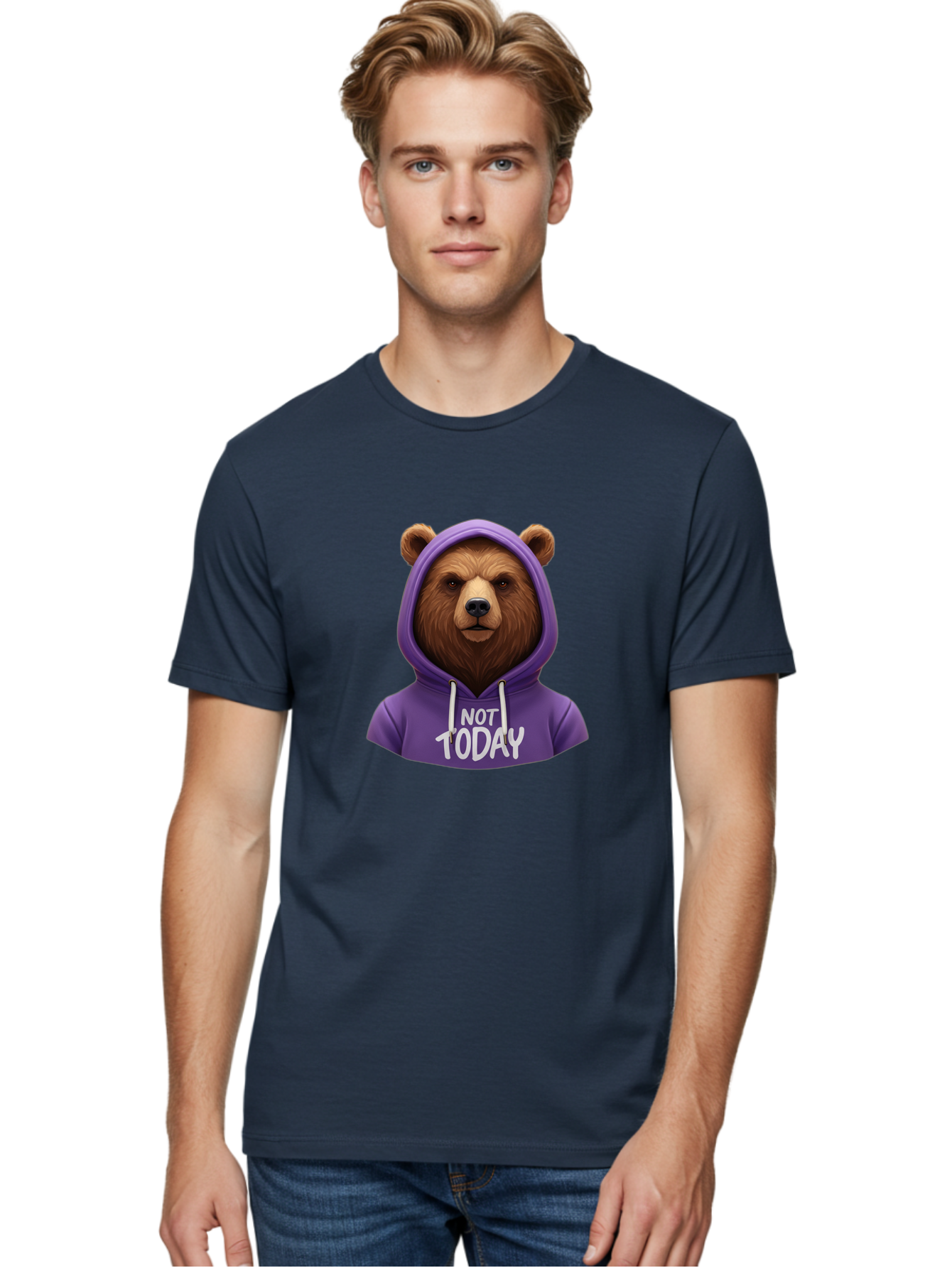 Not-Today-Bear-2 Men'S Graphic Tee, 100% Cotton, Comfortable Casual Summer Wear, Machine Washable, Vintage Camera, Old Camera, Antique Camera, Black Camera, Classic Photography, Photography Equipment, Nostalgic Device, Film Camera, Camera Art Bak963