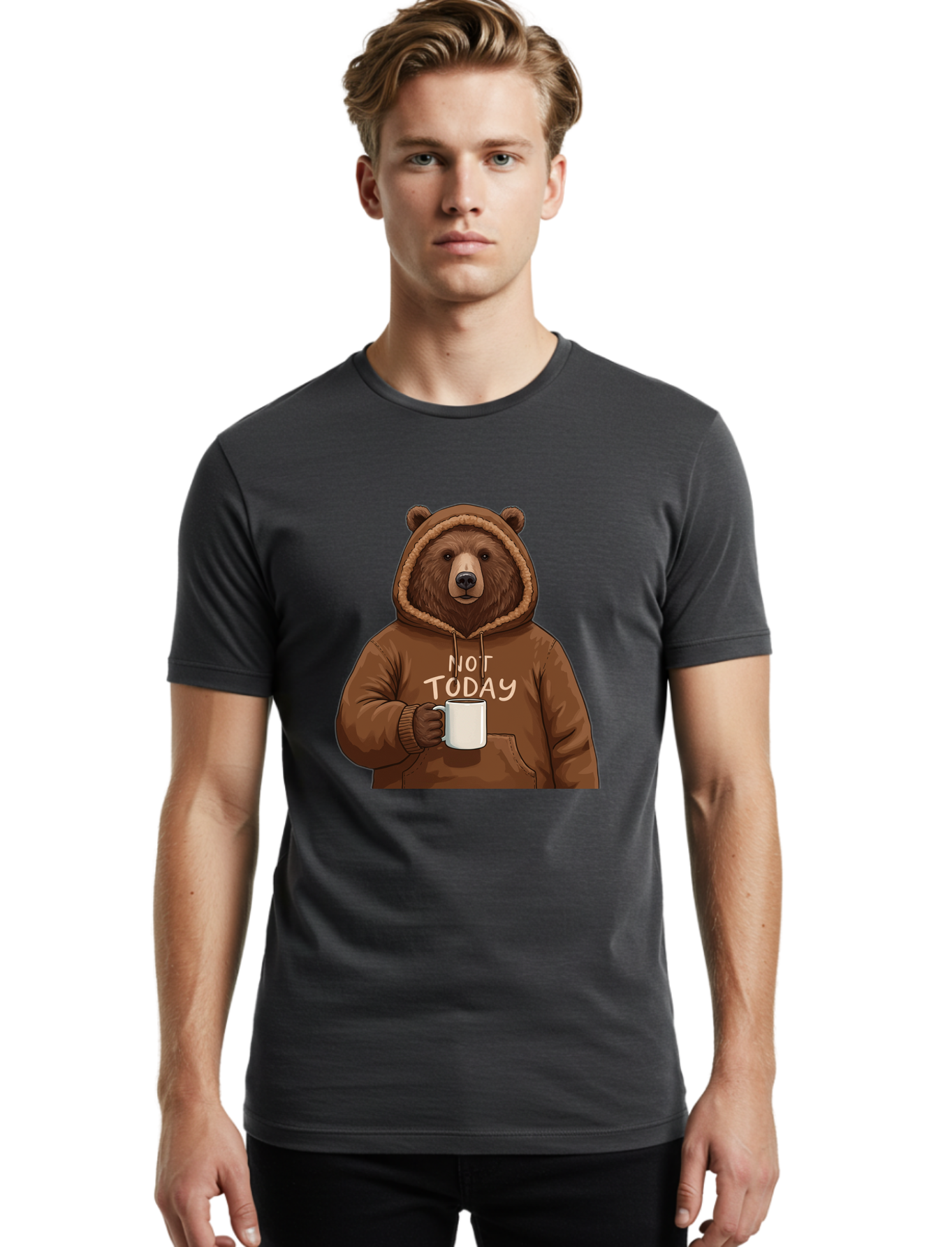 Not-Today-Bear-4 Men'S Graphic Tee, 100% Cotton, Comfortable Casual Summer Wear, Machine Washable, Vintage Camera, Old Camera, Antique Camera, Black Camera, Classic Photography, Photography Equipment, Nostalgic Device, Film Camera, Camera Art Bak965