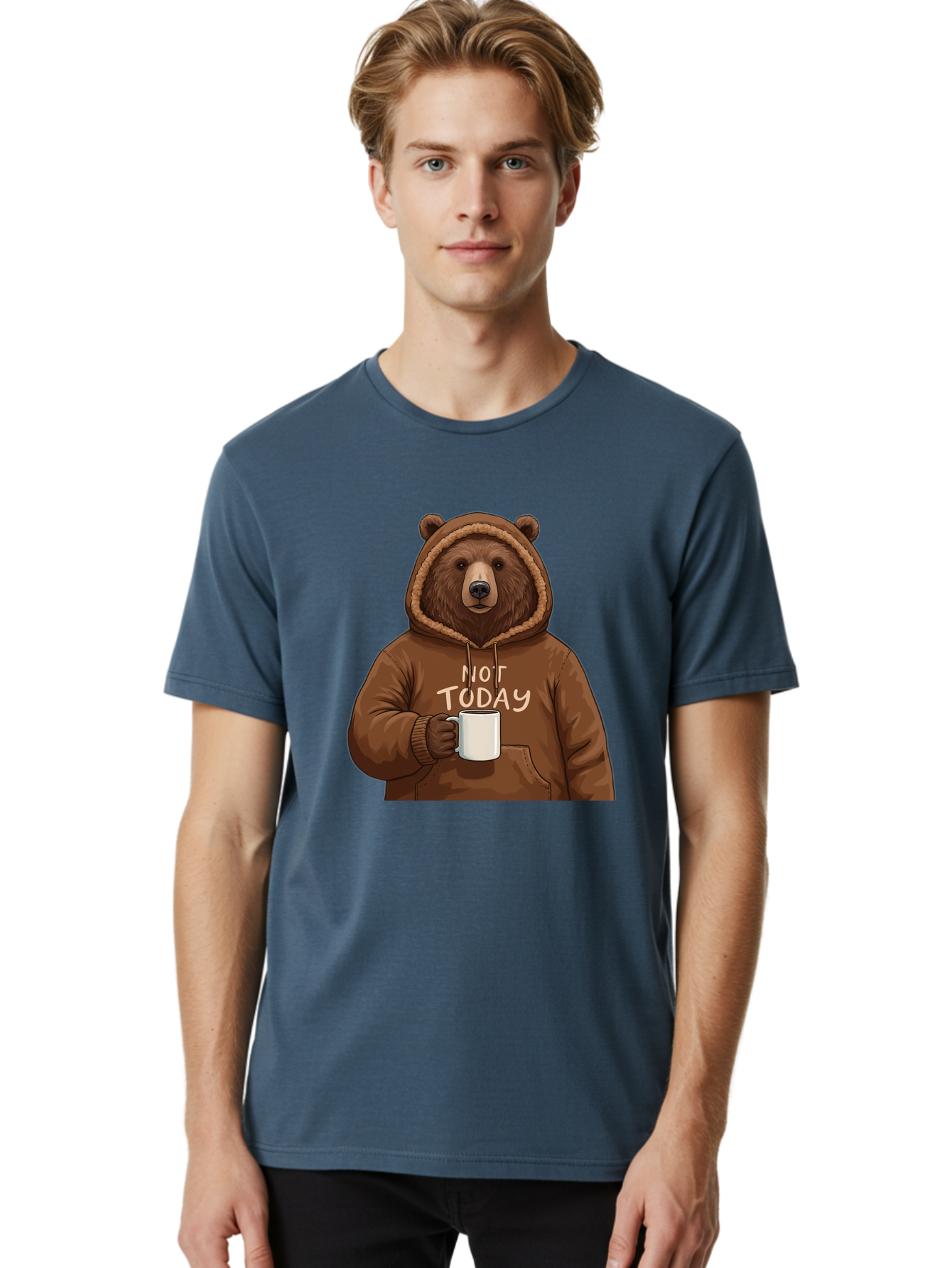 Not-Today-Bear-4 Men'S Graphic Tee, 100% Cotton, Comfortable Casual Summer Wear, Machine Washable, Vintage Camera, Old Camera, Antique Camera, Black Camera, Classic Photography, Photography Equipment, Nostalgic Device, Film Camera, Camera Art Bak965