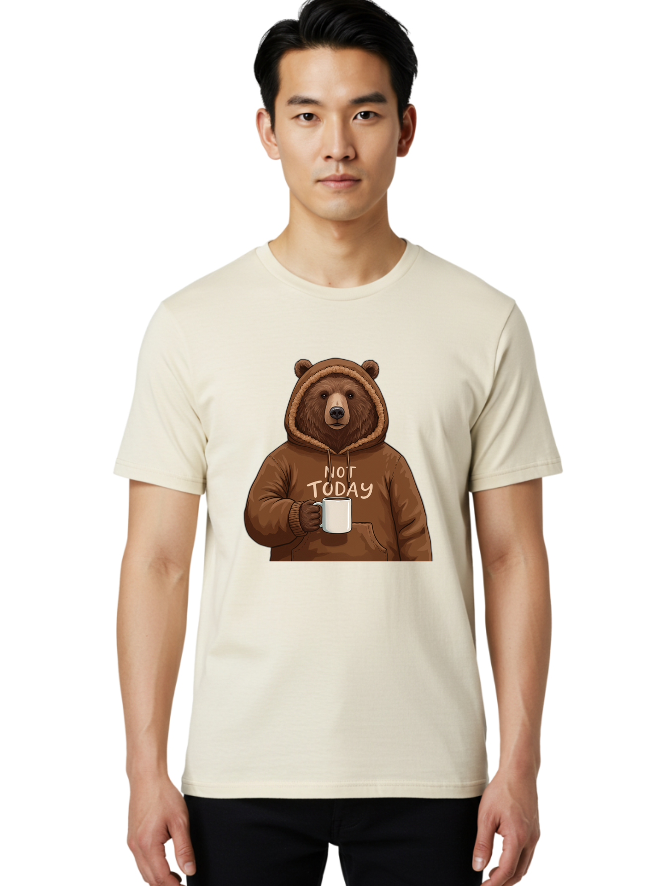 Not-Today-Bear-4 Men'S Graphic Tee, 100% Cotton, Comfortable Casual Summer Wear, Machine Washable, Vintage Camera, Old Camera, Antique Camera, Black Camera, Classic Photography, Photography Equipment, Nostalgic Device, Film Camera, Camera Art Bak965