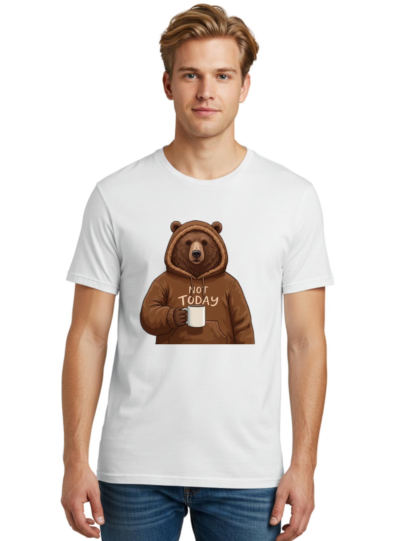 Not-Today-Bear-4 Men'S Graphic Tee, 100% Cotton, Comfortable Casual Summer Wear, Machine Washable, Vintage Camera, Old Camera, Antique Camera, Black Camera, Classic Photography, Photography Equipment, Nostalgic Device, Film Camera, Camera Art Bak965