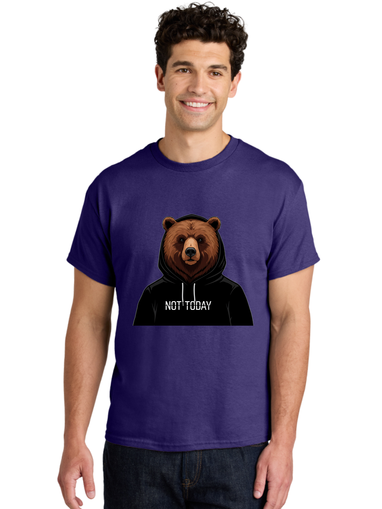 Not-Today-Bear-5 Men'S Graphic Tee, 100% Cotton, Comfortable Casual Summer Wear, Machine Washable, Vintage Camera, Old Camera, Antique Camera, Black Camera, Classic Photography, Photography Equipment, Nostalgic Device, Film Camera, Camera Art Bak966