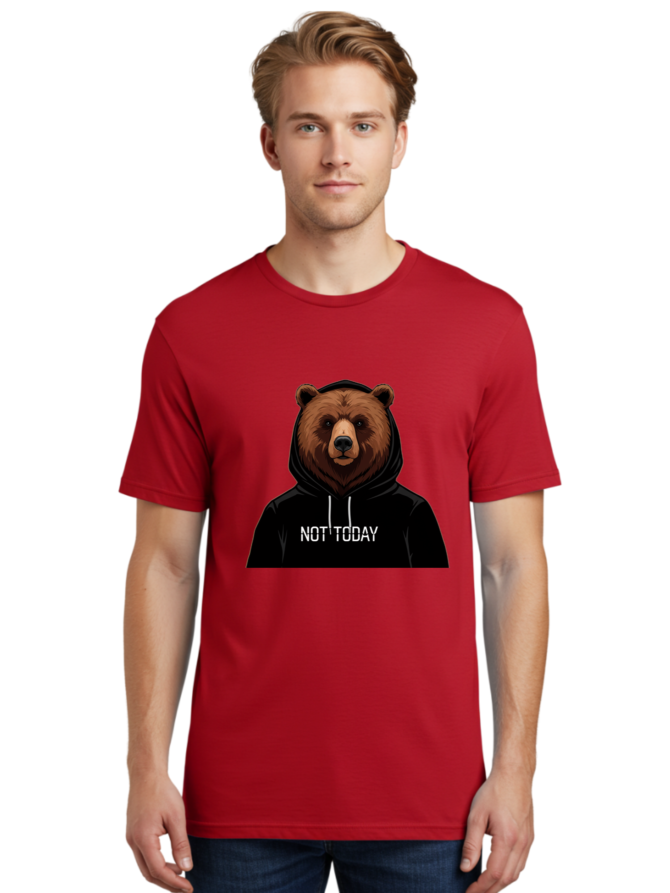 Not-Today-Bear-5 Men'S Graphic Tee, 100% Cotton, Comfortable Casual Summer Wear, Machine Washable, Vintage Camera, Old Camera, Antique Camera, Black Camera, Classic Photography, Photography Equipment, Nostalgic Device, Film Camera, Camera Art Bak966