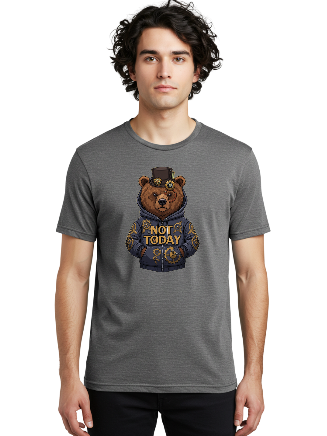 Not-Today-Bear-9 Men'S Graphic Tee, 100% Cotton, Comfortable Casual Summer Wear, Machine Washable, Vintage Camera, Old Camera, Antique Camera, Black Camera, Classic Photography, Photography Equipment, Nostalgic Device, Film Camera, Camera Art Bak970